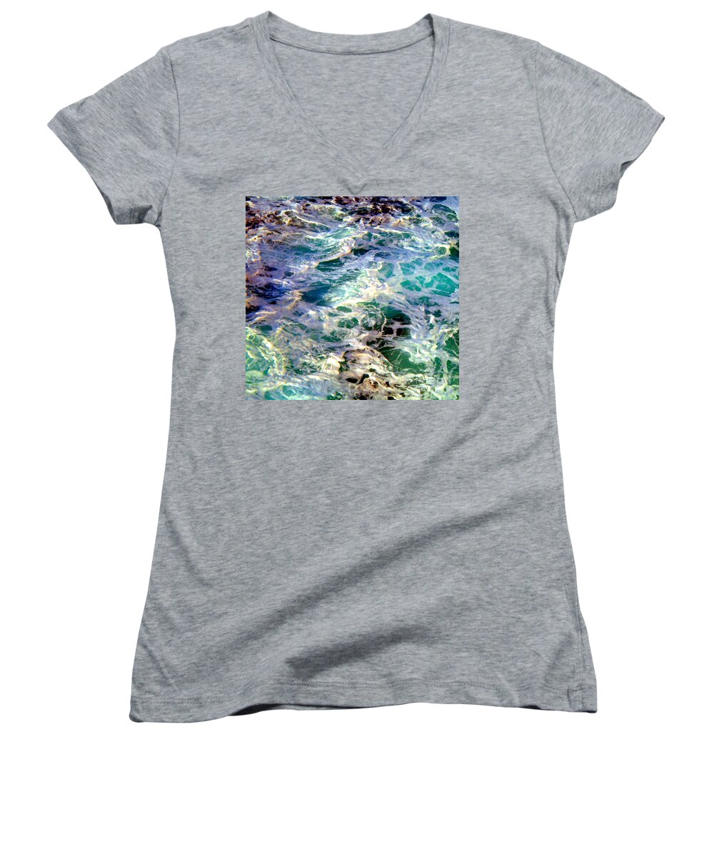 Caribbean Waters Women's V-Neck featuring the photograph Caribbean Waters by Anita Lewis