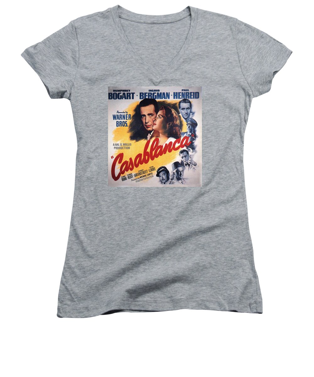 40s Women's V-Neck featuring the digital art Casablanca in Color by Georgia Clare
