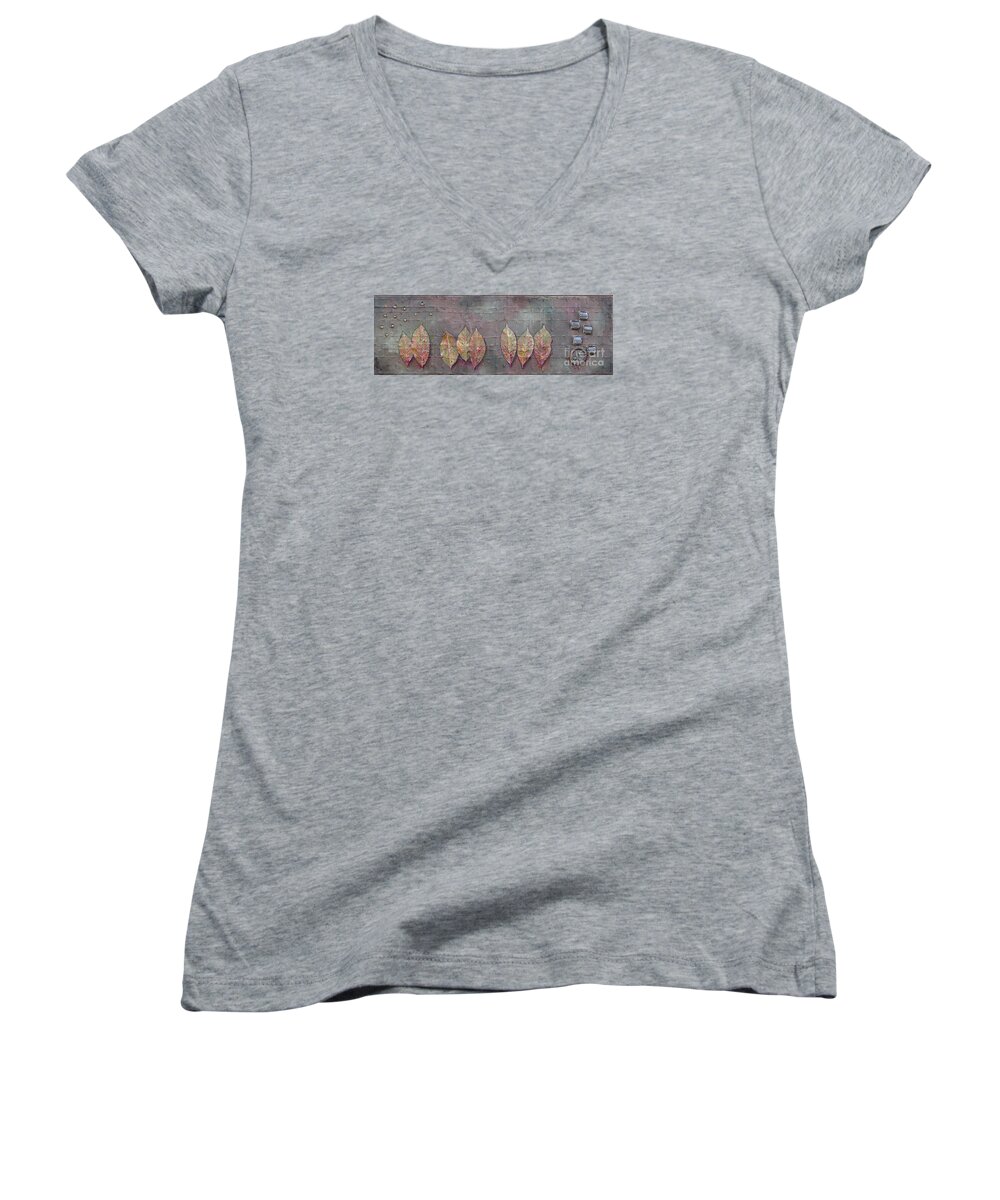 Leaves Women's V-Neck featuring the mixed media Changing Leaves by Phyllis Howard