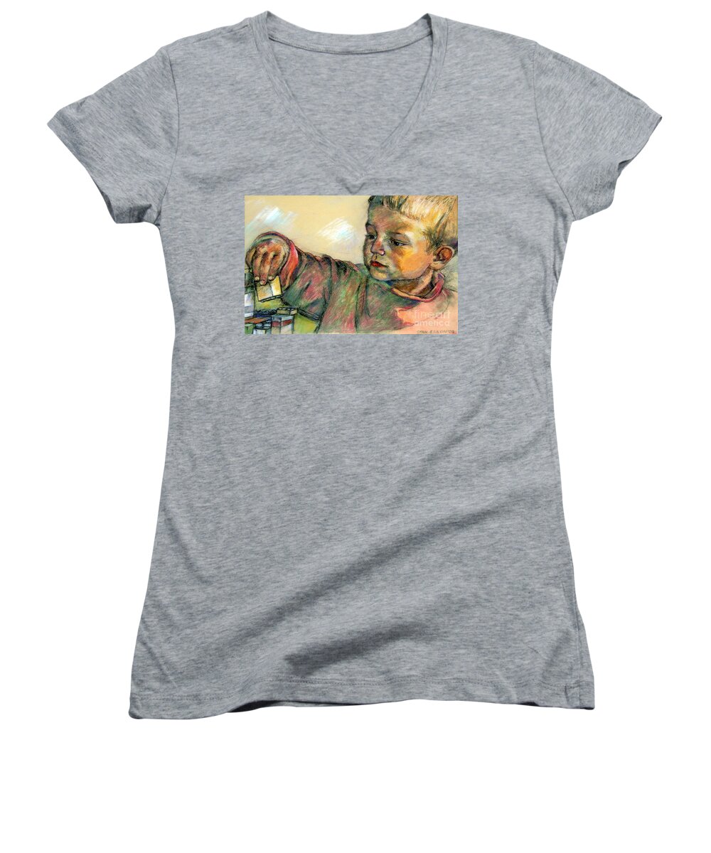 Charlie Women's V-Neck featuring the drawing Charlie by Stan Esson