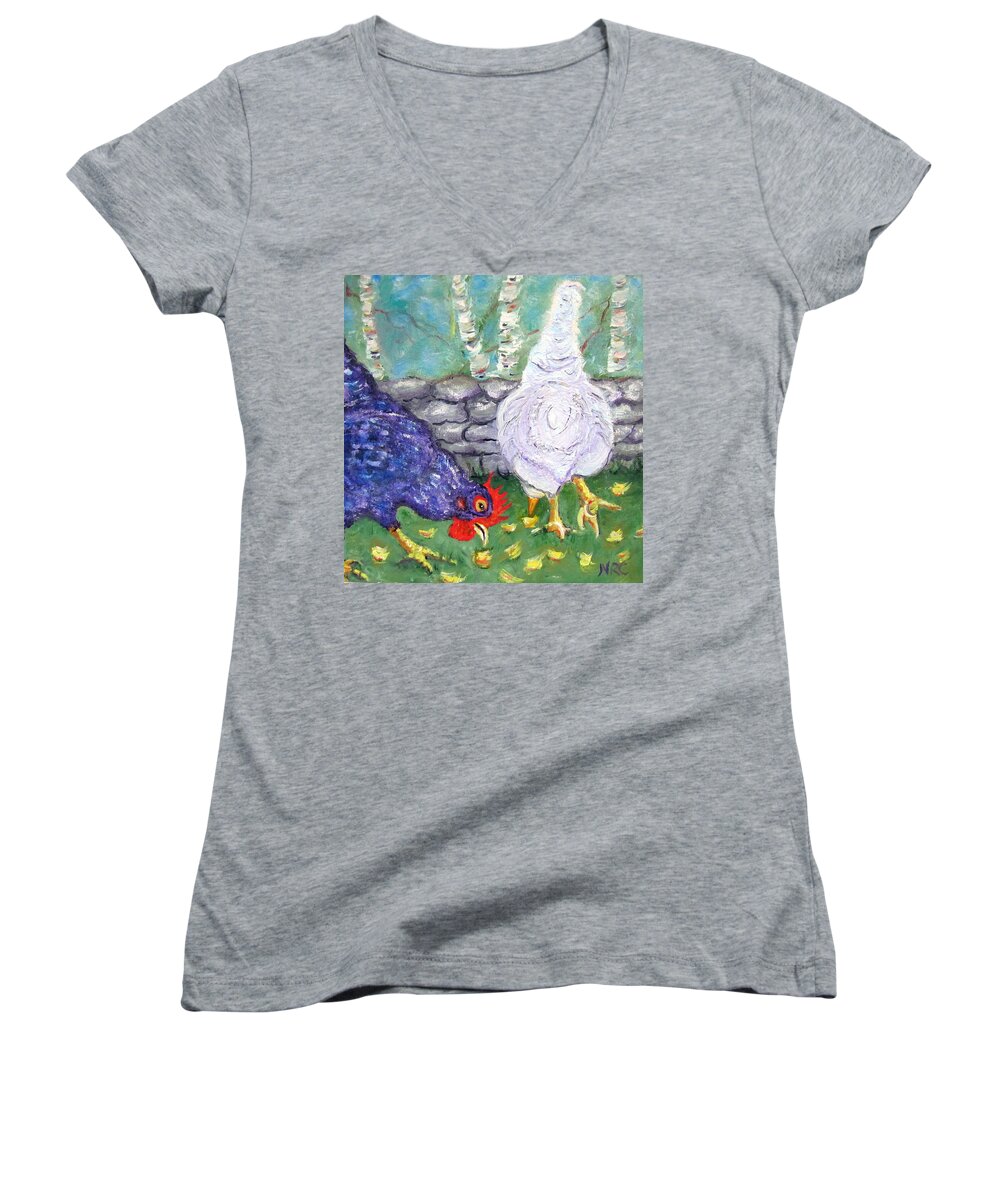 Chicken Women's V-Neck featuring the photograph Chicken Neighbors by Natalie Rotman Cote