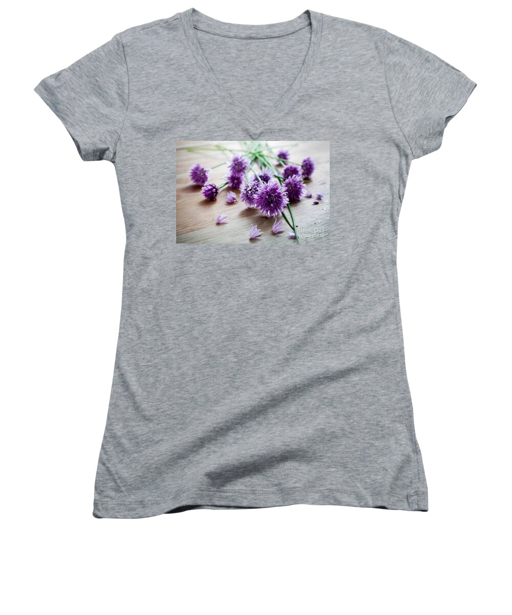 Green Women's V-Neck featuring the photograph Chives by Kati Finell