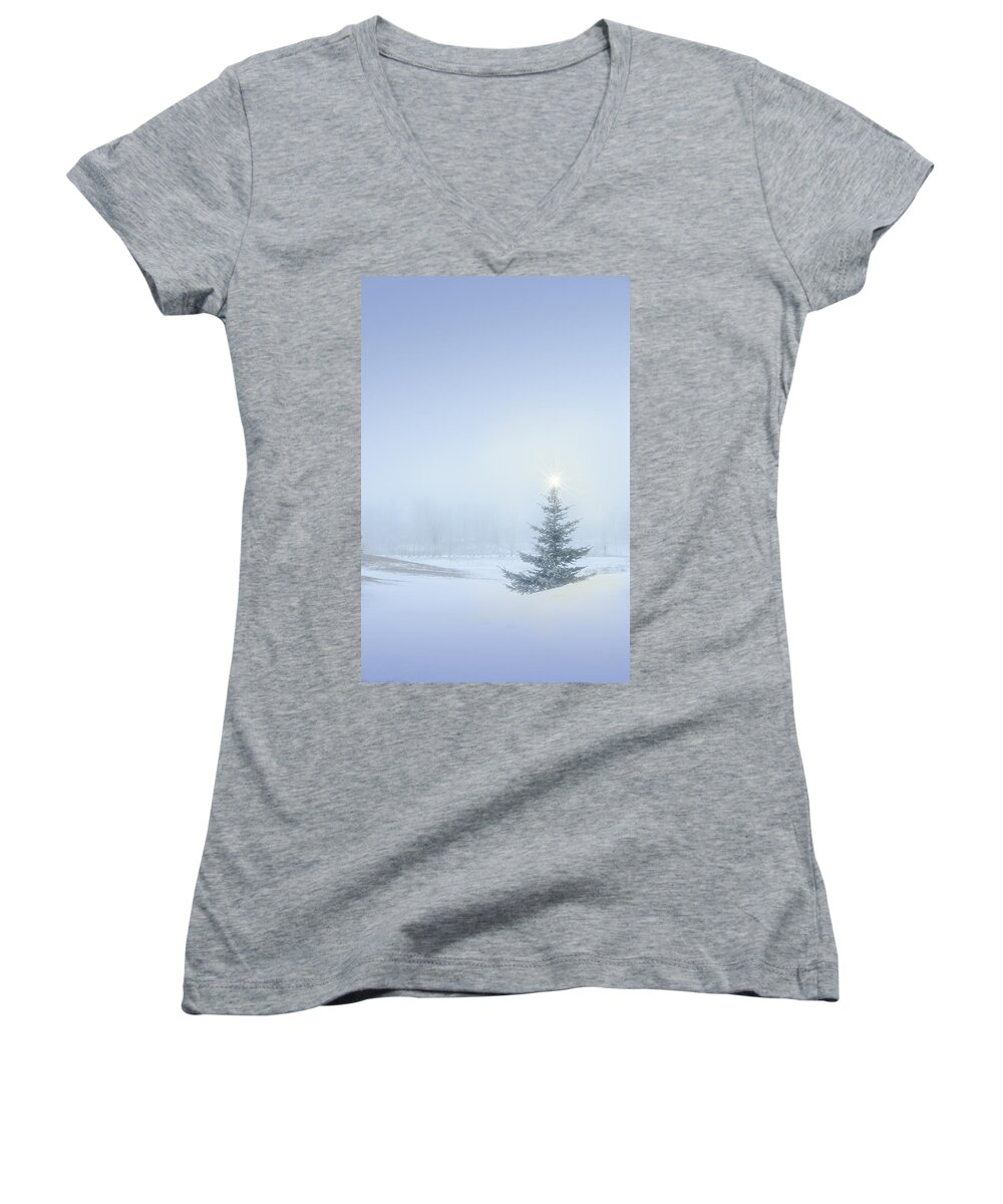 Christmas Women's V-Neck featuring the photograph Christmas Spirit by Sandra Parlow