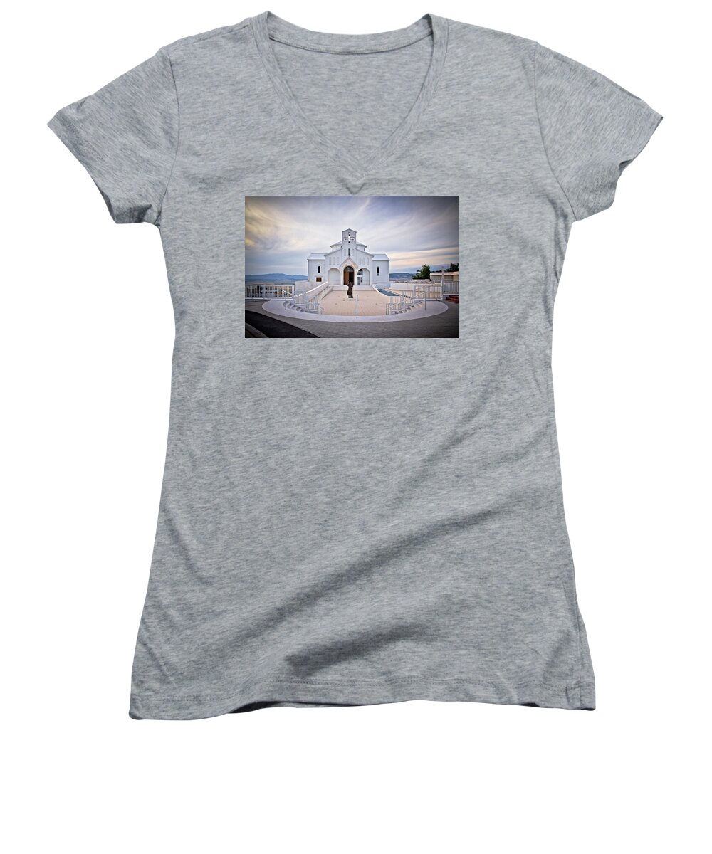 Croatian Martyrs Women's V-Neck featuring the photograph Church of Croatian Martyrs in Udbina by Brch Photography