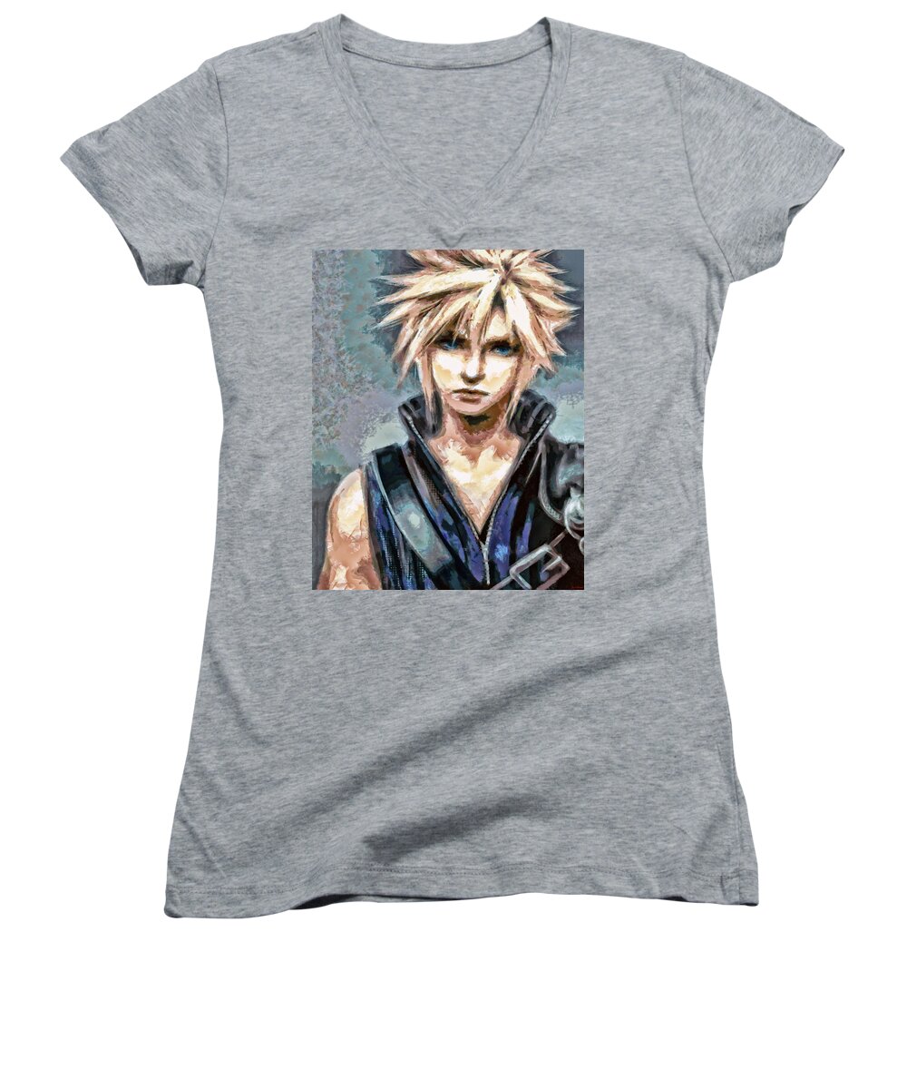 Midnight Streets Women's V-Neck featuring the painting Cloud Strife by Joe Misrasi
