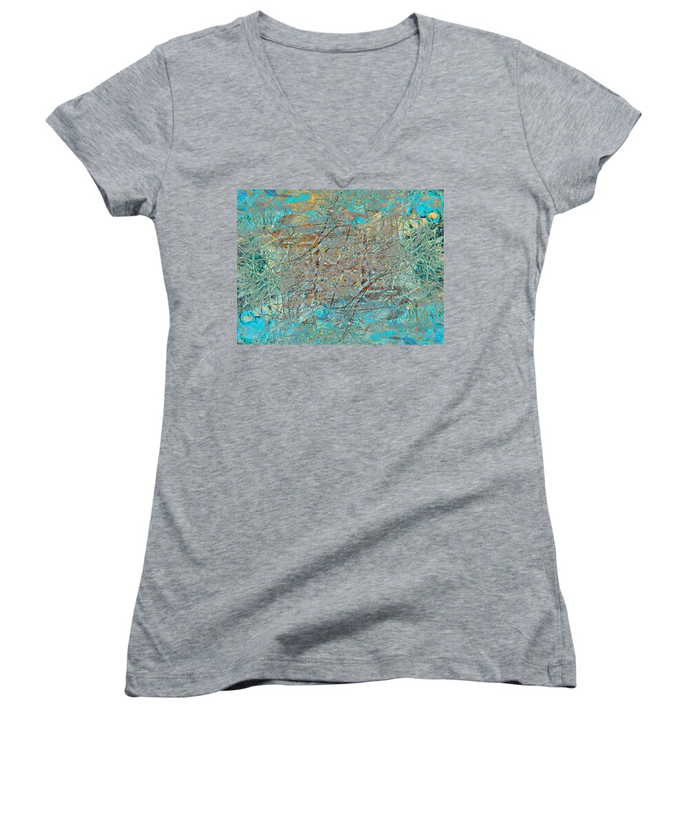 Abstract Women's V-Neck featuring the photograph Cool Blue Tangle by Stephanie Grant