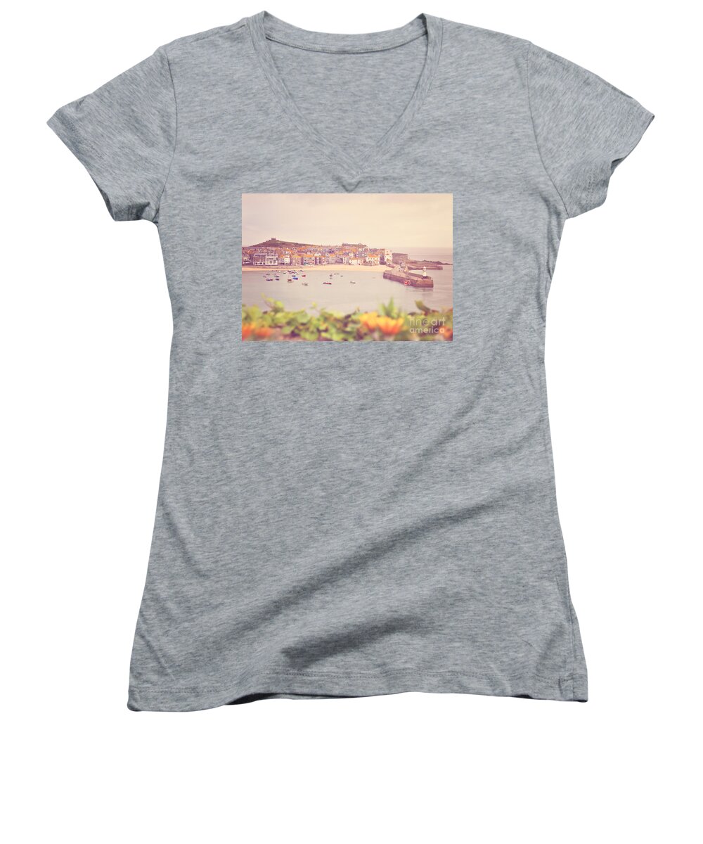Harbour Women's V-Neck featuring the photograph Cornish Harbour by Lyn Randle