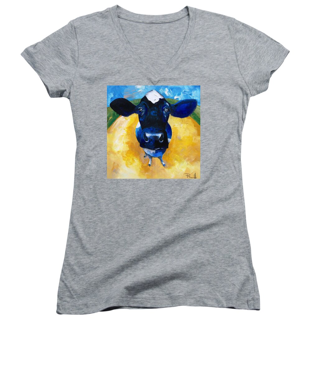 Cow Women's V-Neck featuring the painting Cowtale by Sean Parnell