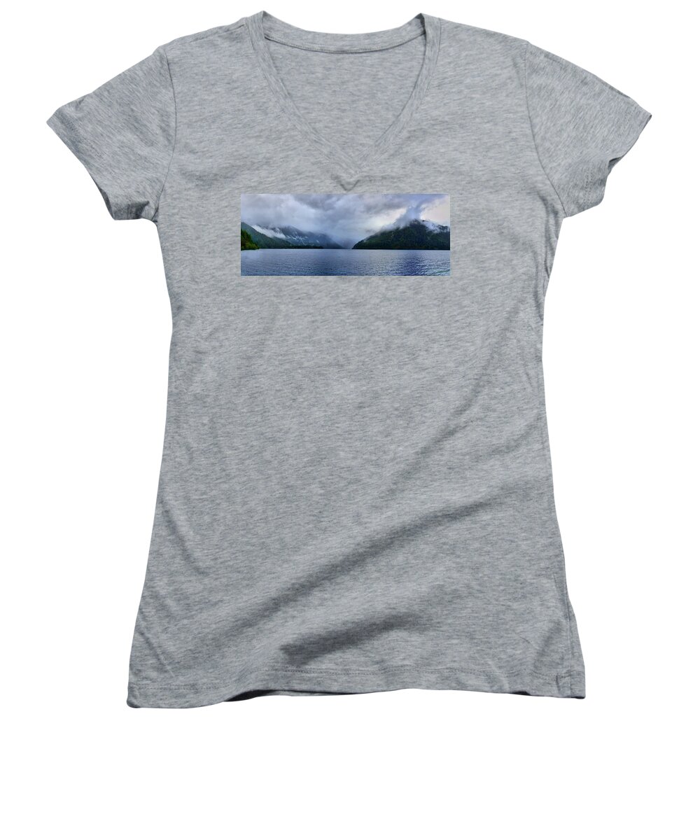 Clouds Women's V-Neck featuring the photograph Crescent Lake by David Andersen