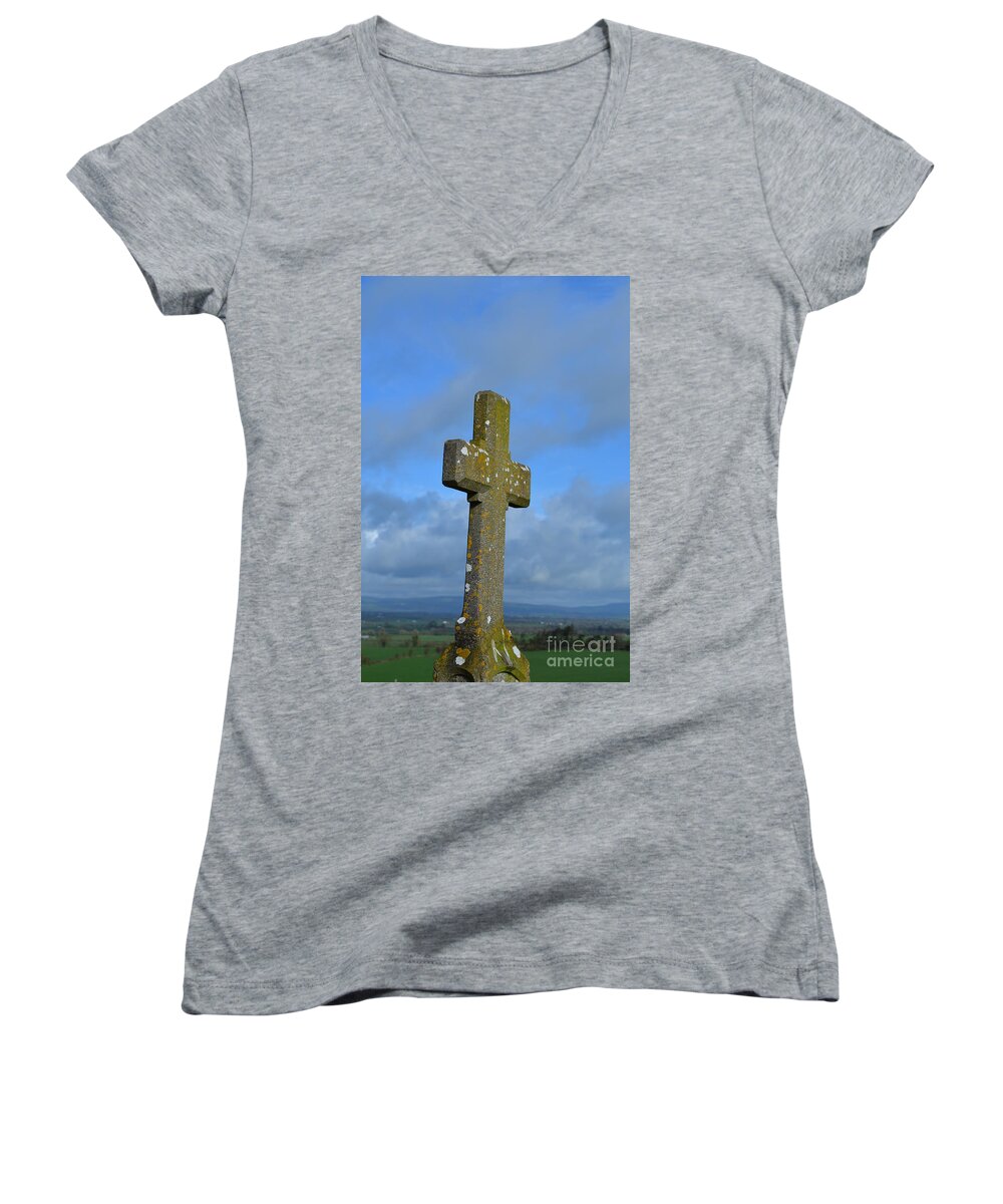 Cross Women's V-Neck featuring the photograph Cross at Cashel by DejaVu Designs