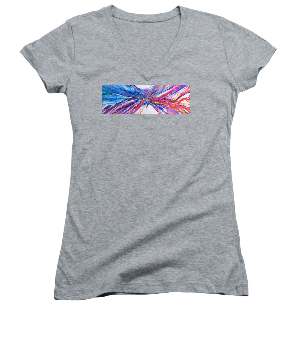 Crux Women's V-Neck featuring the painting Crux by Priscilla Batzell Expressionist Art Studio Gallery