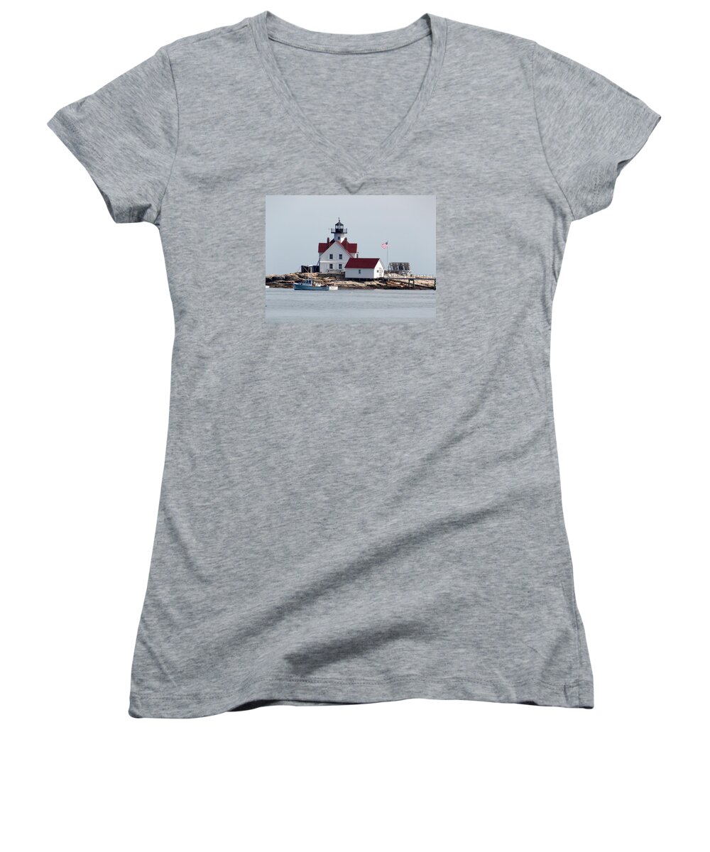 Cuckholds Light Women's V-Neck featuring the photograph Cuckholds Lighthouse by Catherine Gagne