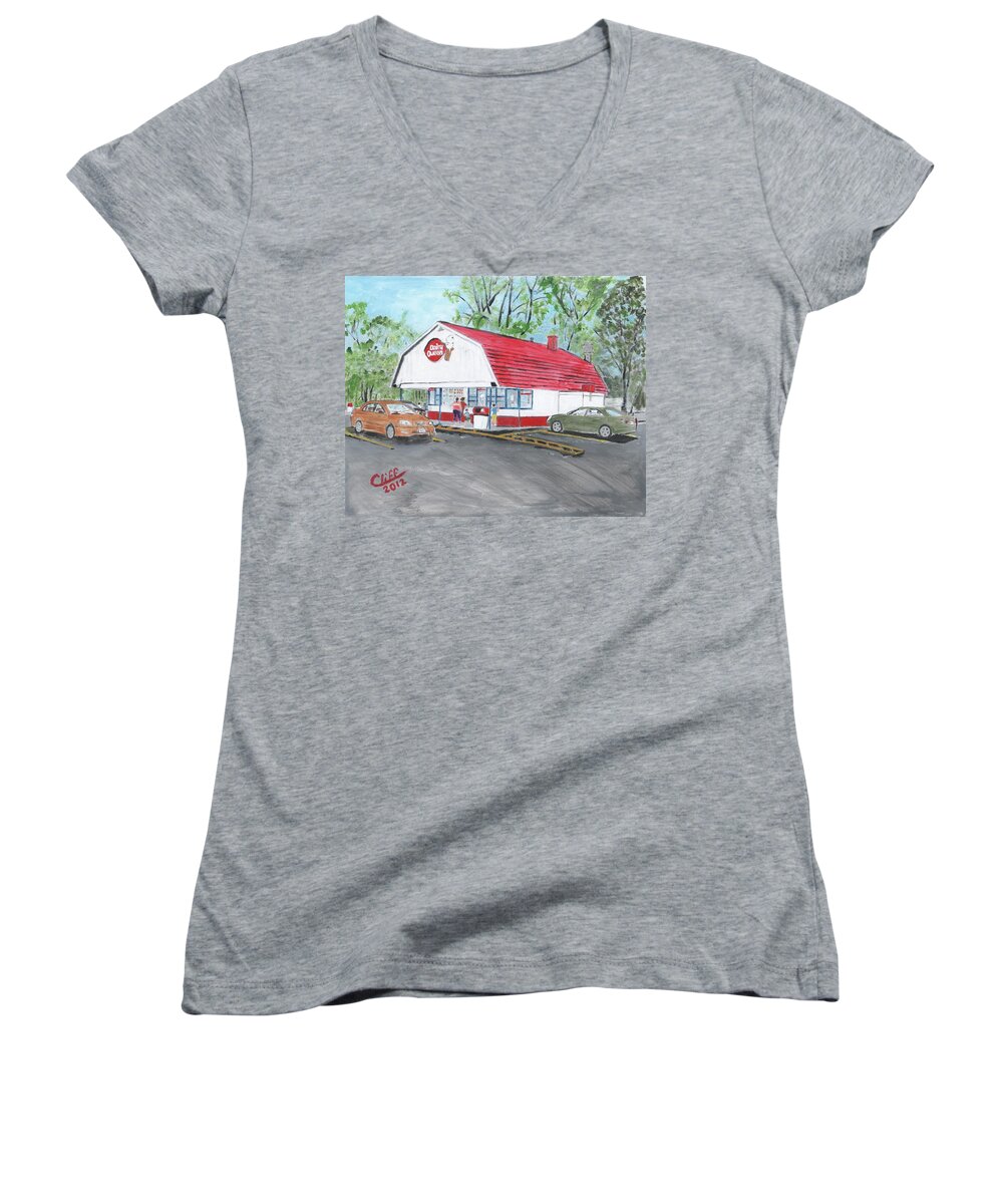 Building Women's V-Neck featuring the painting Dairy Queen by Cliff Wilson
