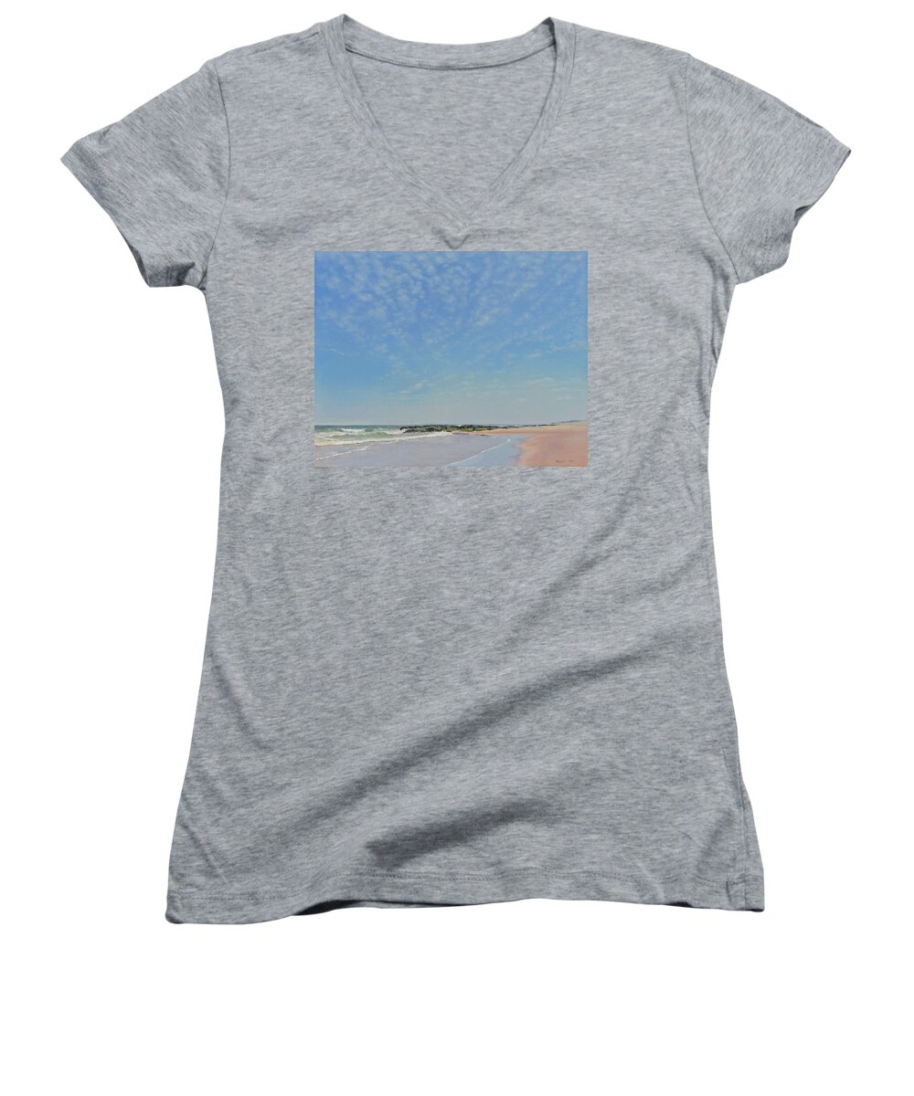 Painting Women's V-Neck featuring the painting Dancing sky in April by Ellen Paull
