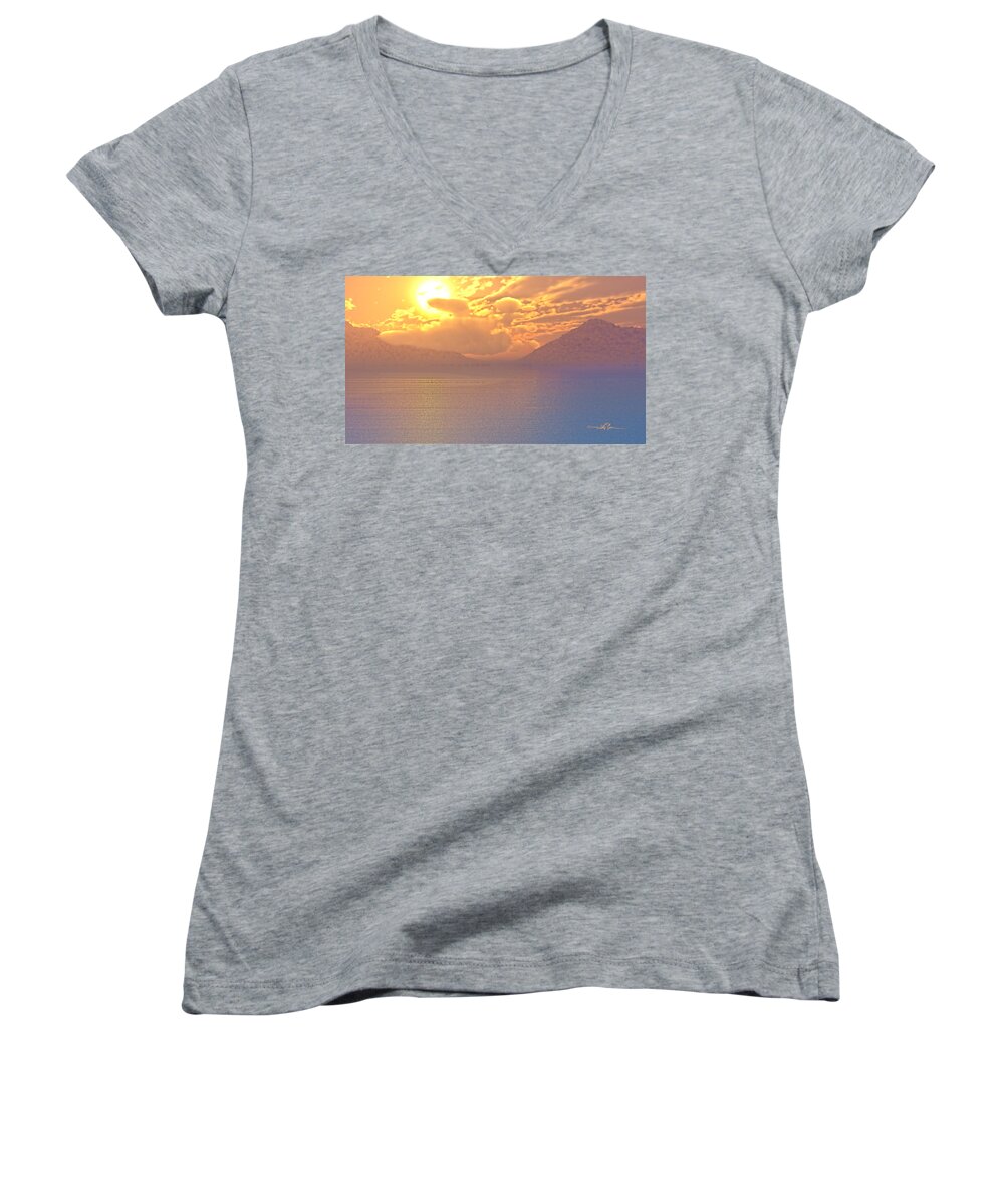 Scenic Women's V-Neck featuring the digital art Dawn of Our Lord by William Ladson