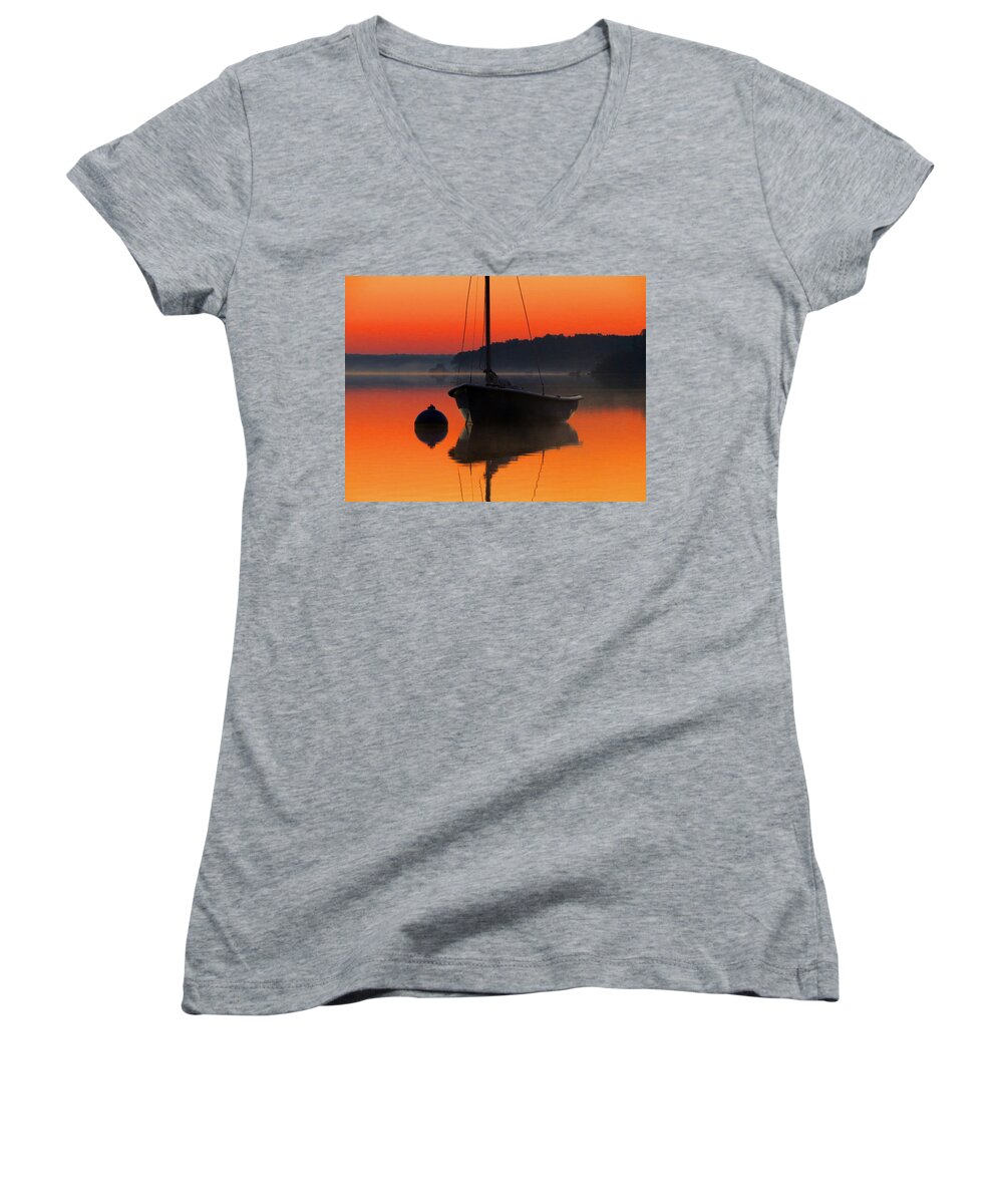 Sunrise Women's V-Neck featuring the photograph Dawn's Light by Dianne Cowen Cape Cod Photography