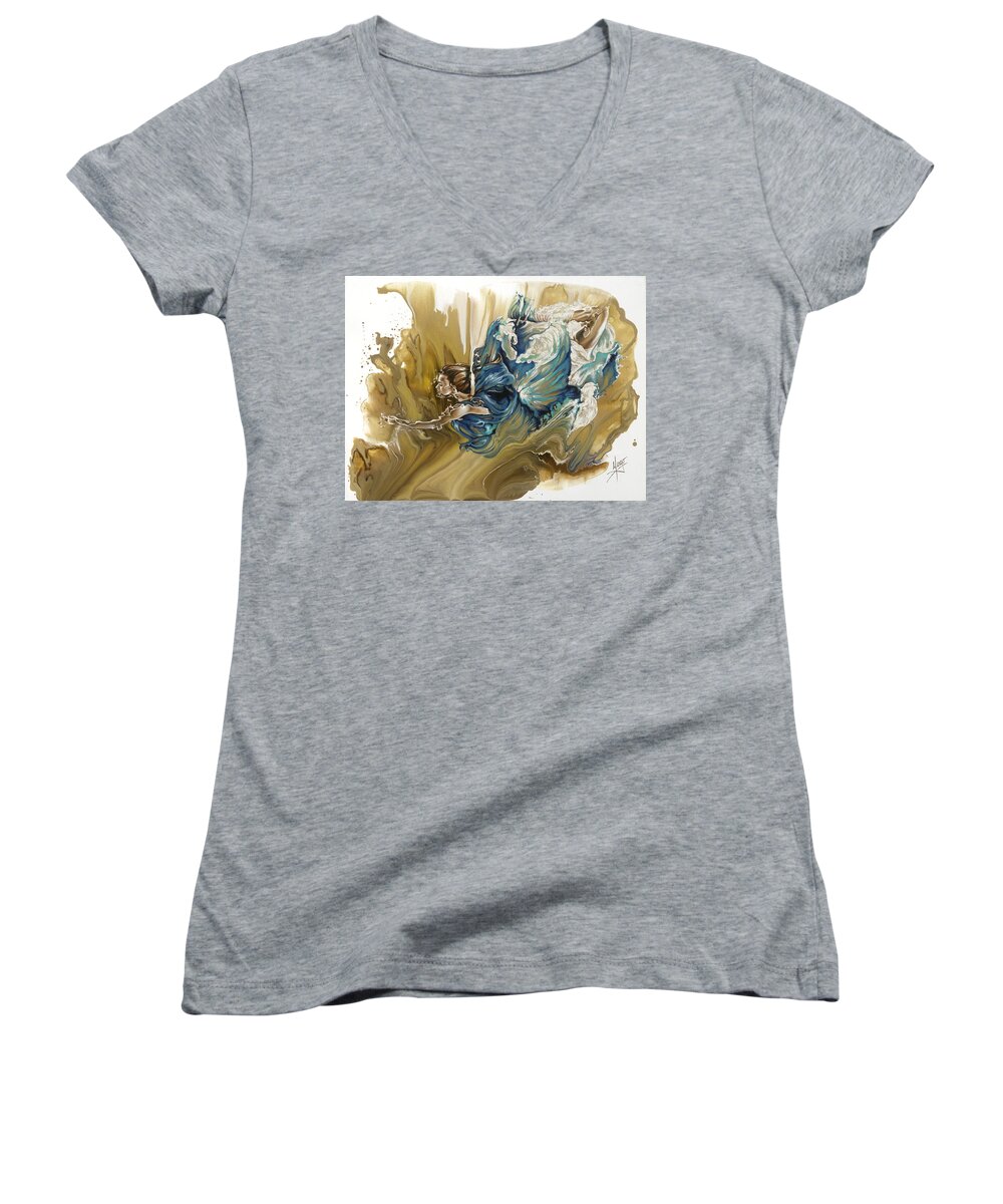 Deliver Women's V-Neck featuring the painting Deliver by Karina Llergo