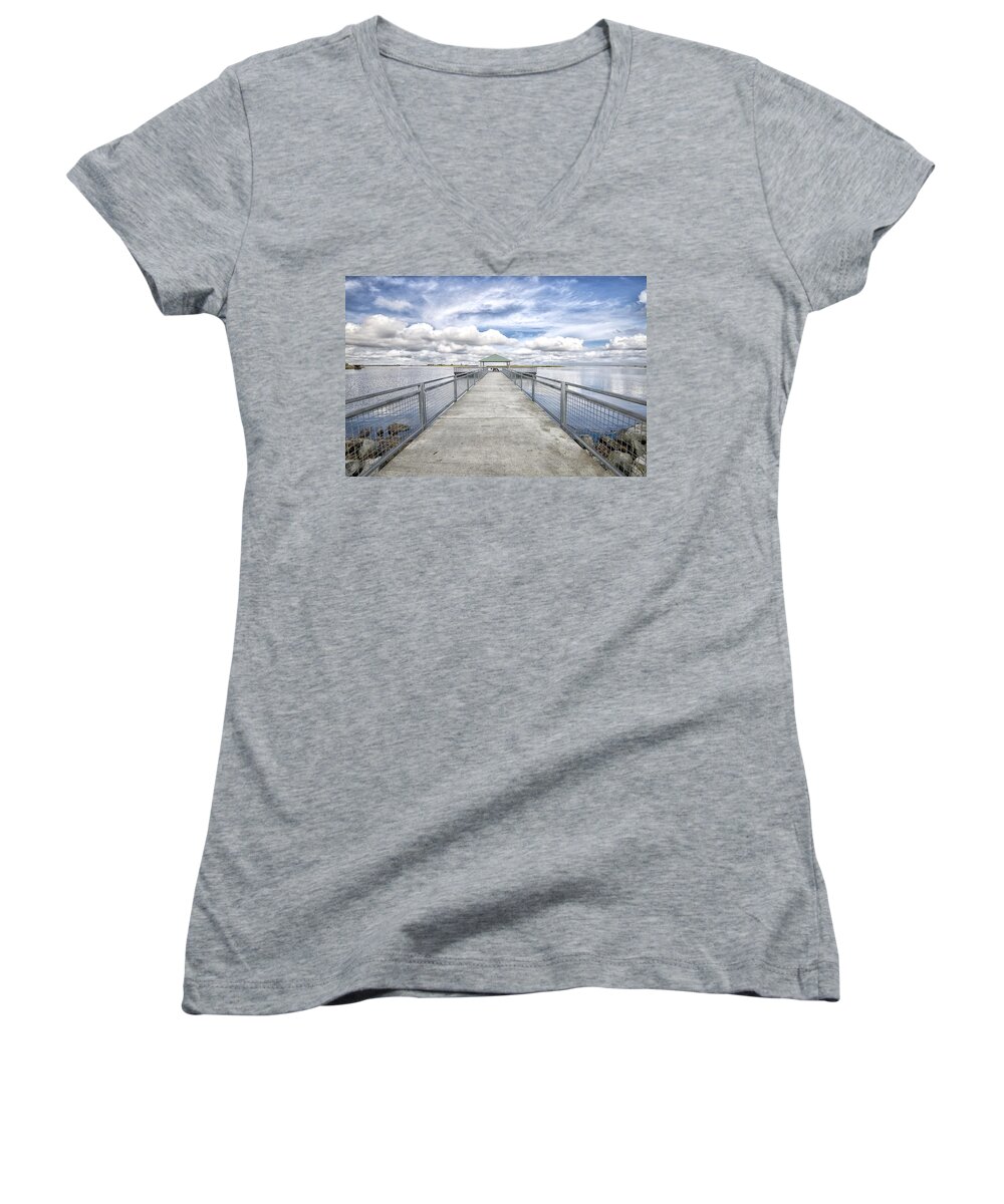 Landscape Women's V-Neck featuring the photograph Delta Blue by Robin Mayoff