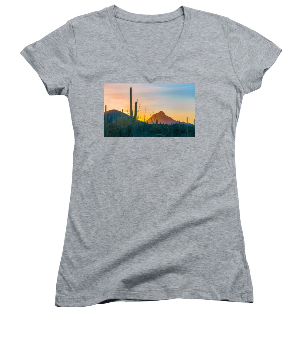 Scenery Women's V-Neck featuring the photograph Desert Colors by Barbara Manis