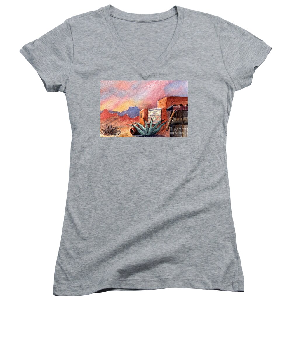 Southwest Painting Women's V-Neck featuring the painting Desert Doorway by Marilyn Smith