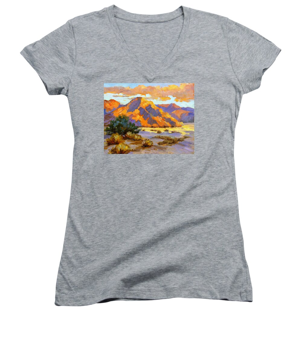 Desert Sunset Women's V-Neck featuring the painting Desert Sunset by Diane McClary