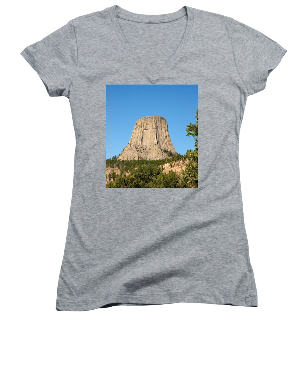 Nature Women's V-Neck featuring the photograph Devils Tower by John M Bailey