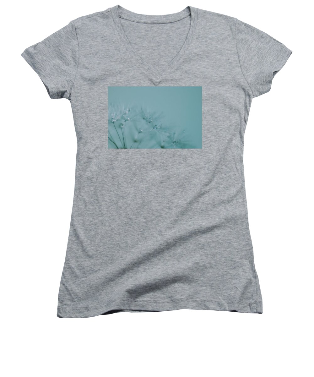 Dandelion Women's V-Neck featuring the photograph Dew Drops on Dandelion Seeds by Marianna Mills