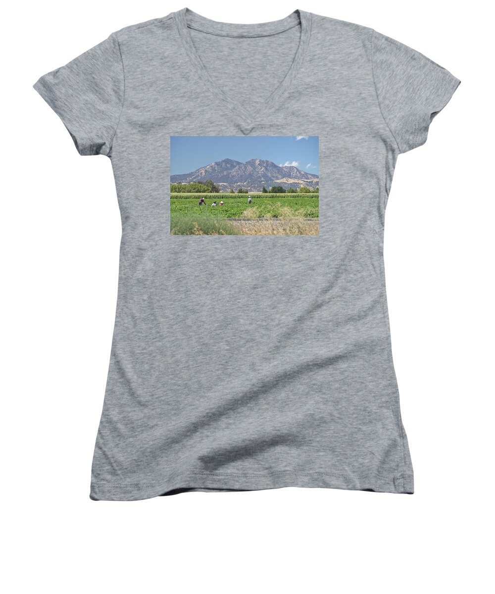 Diablo Women's V-Neck featuring the photograph Diablo Harvest by Robin Mayoff