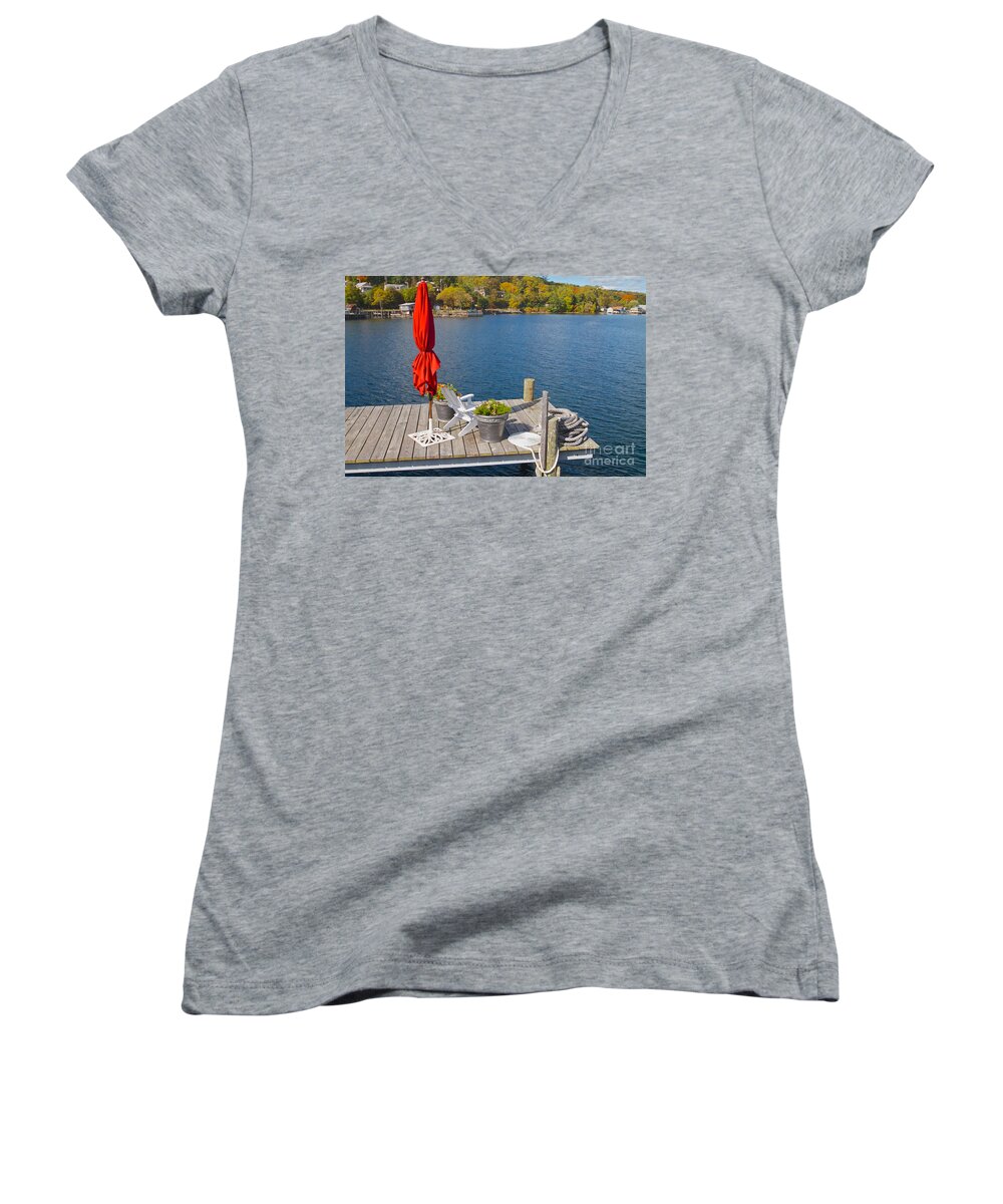 Watkins Glen Women's V-Neck featuring the photograph Dock by the Bay by William Norton