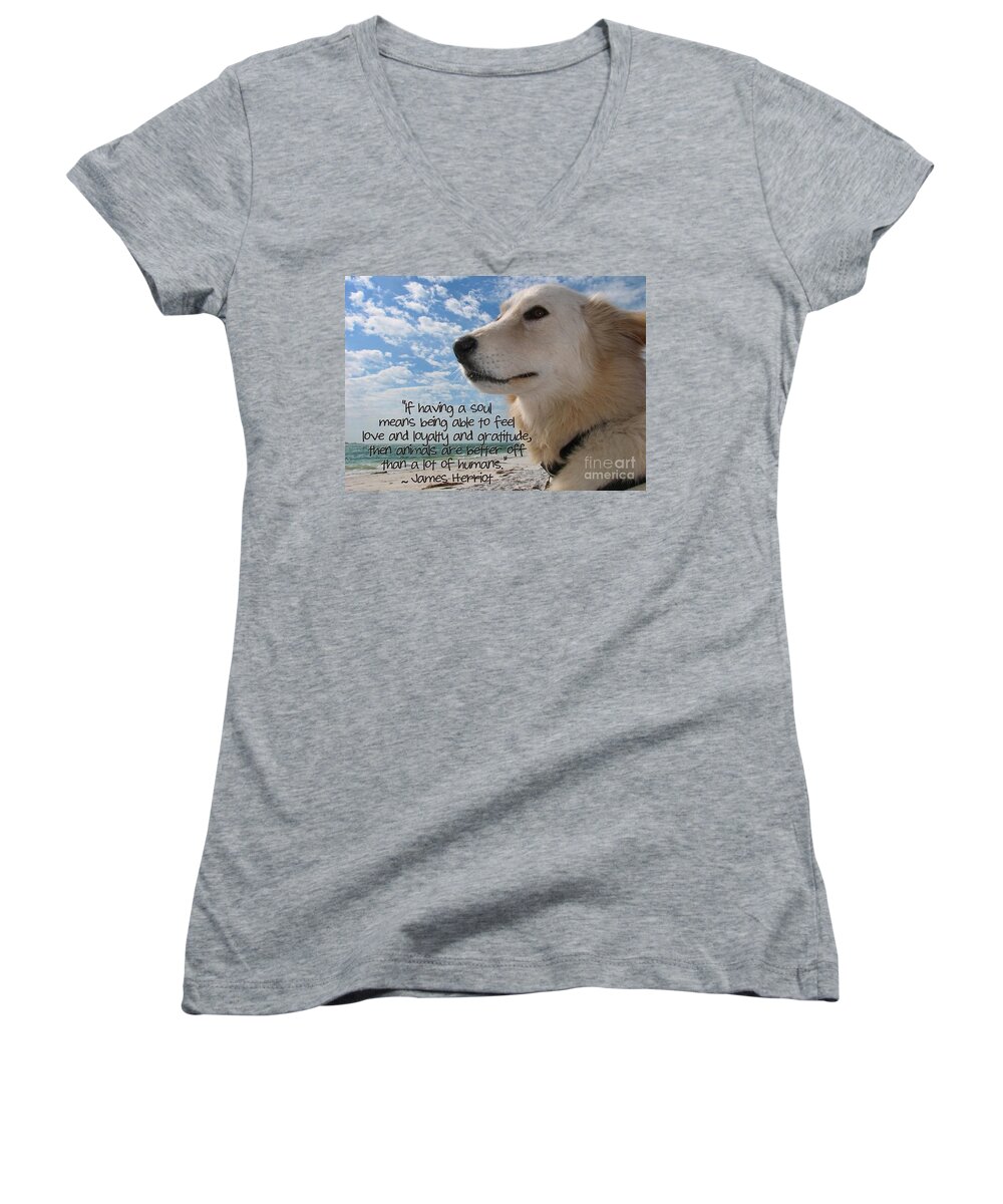 Dog Women's V-Neck featuring the photograph Doggie Soul by Peggy Hughes