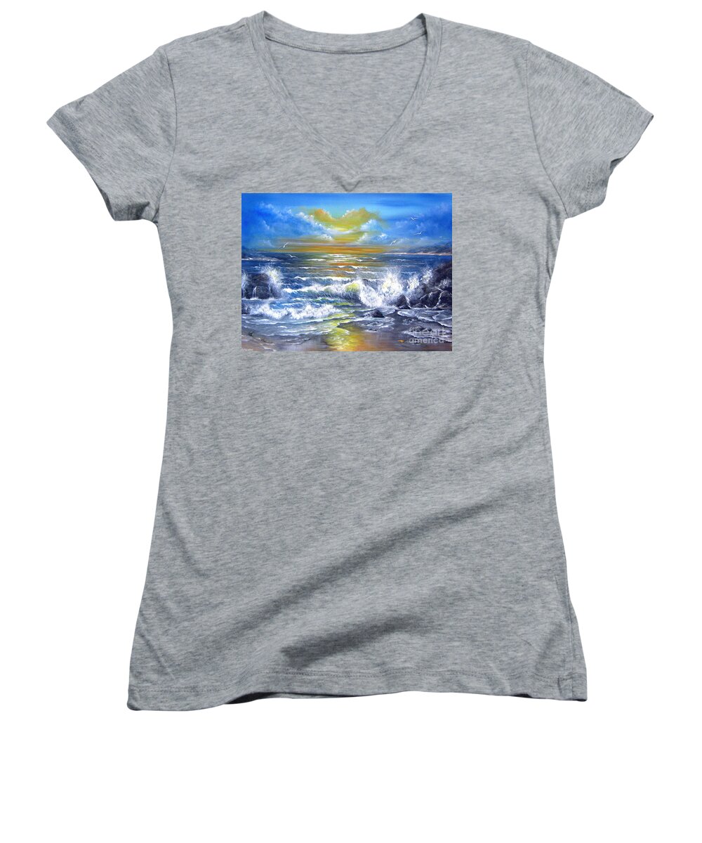 Sun Women's V-Neck featuring the painting Down came the sun by Bella Apollonia