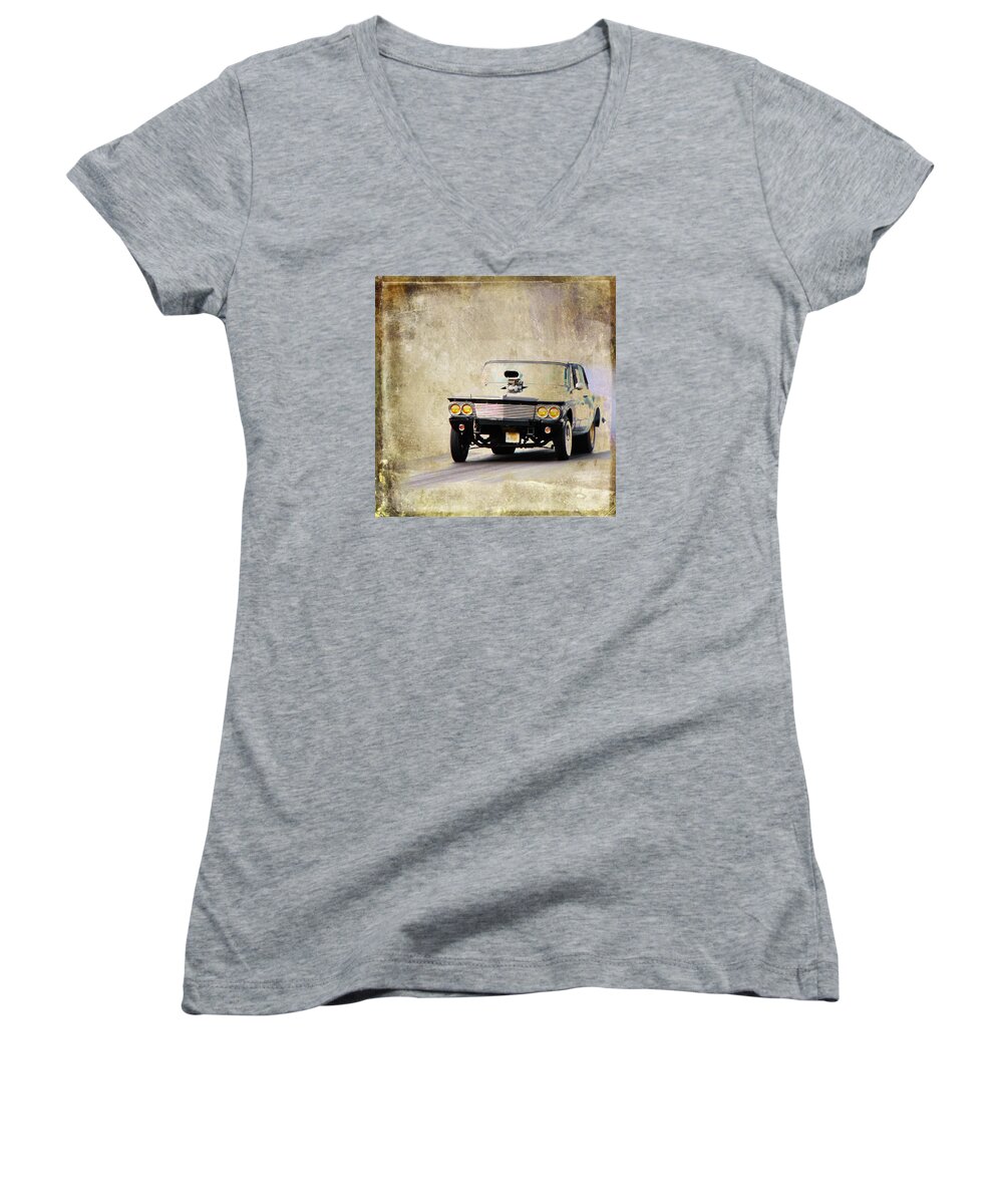 Ratrod Women's V-Neck featuring the photograph Drag Time by Steve McKinzie