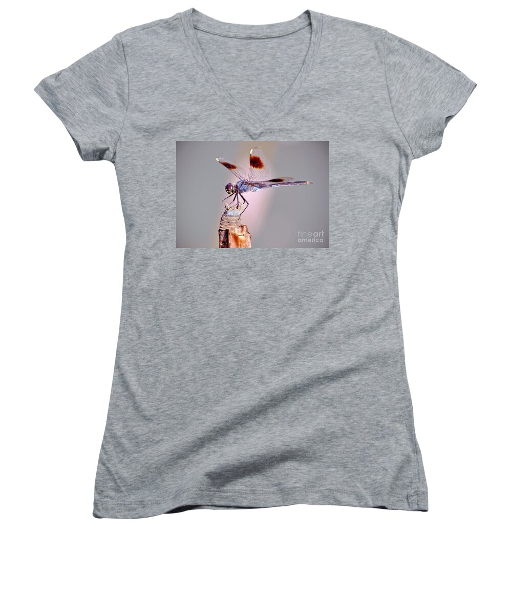 Dragonfly Women's V-Neck featuring the photograph Dragonfly by Savannah Gibbs