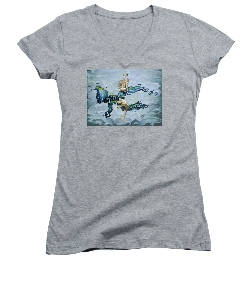 Karina Women's V-Neck featuring the painting Dream by Karina Llergo