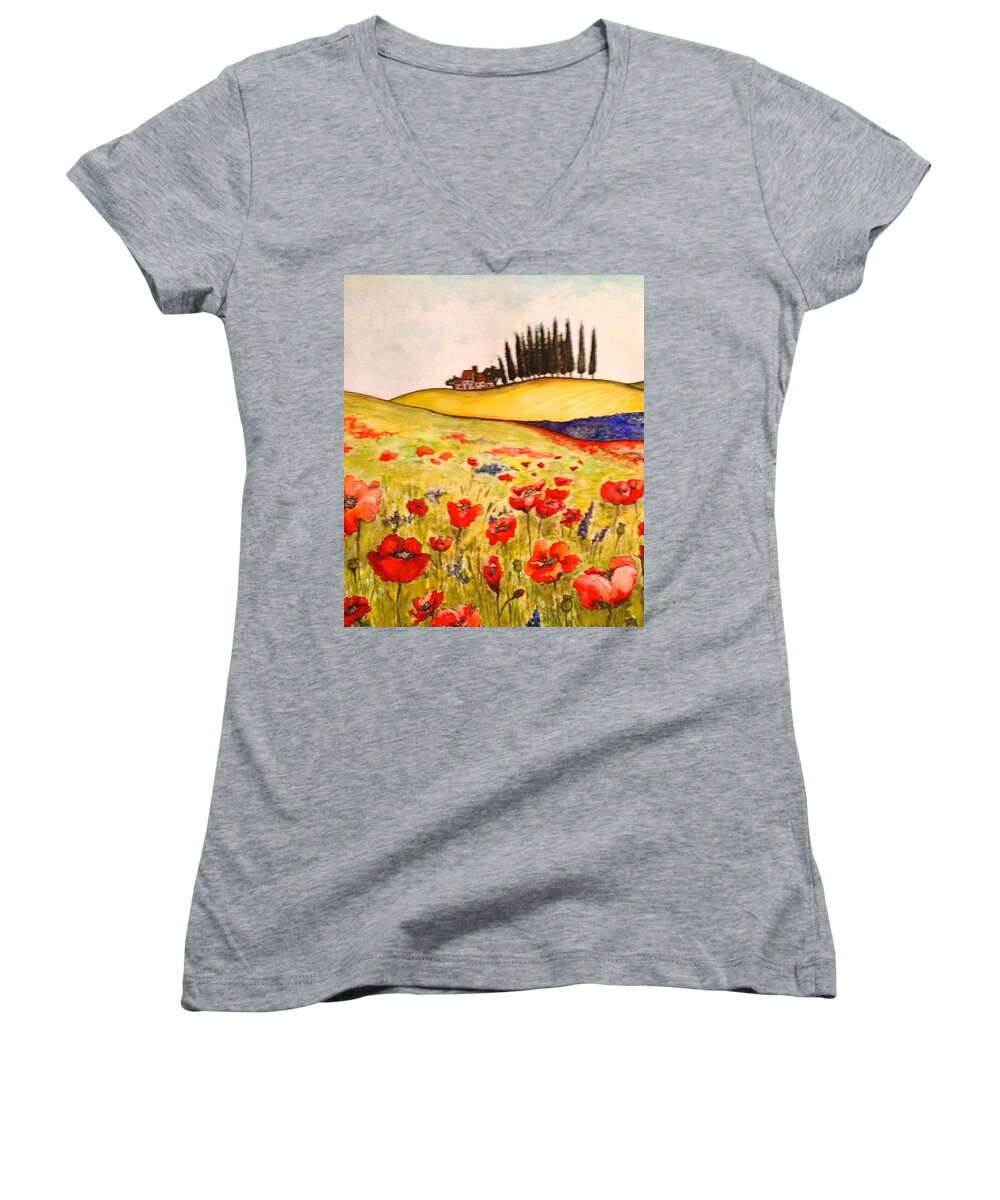 Tuscan Landscape Women's V-Neck featuring the painting Dreaming of Tuscany by Rae Chichilnitsky