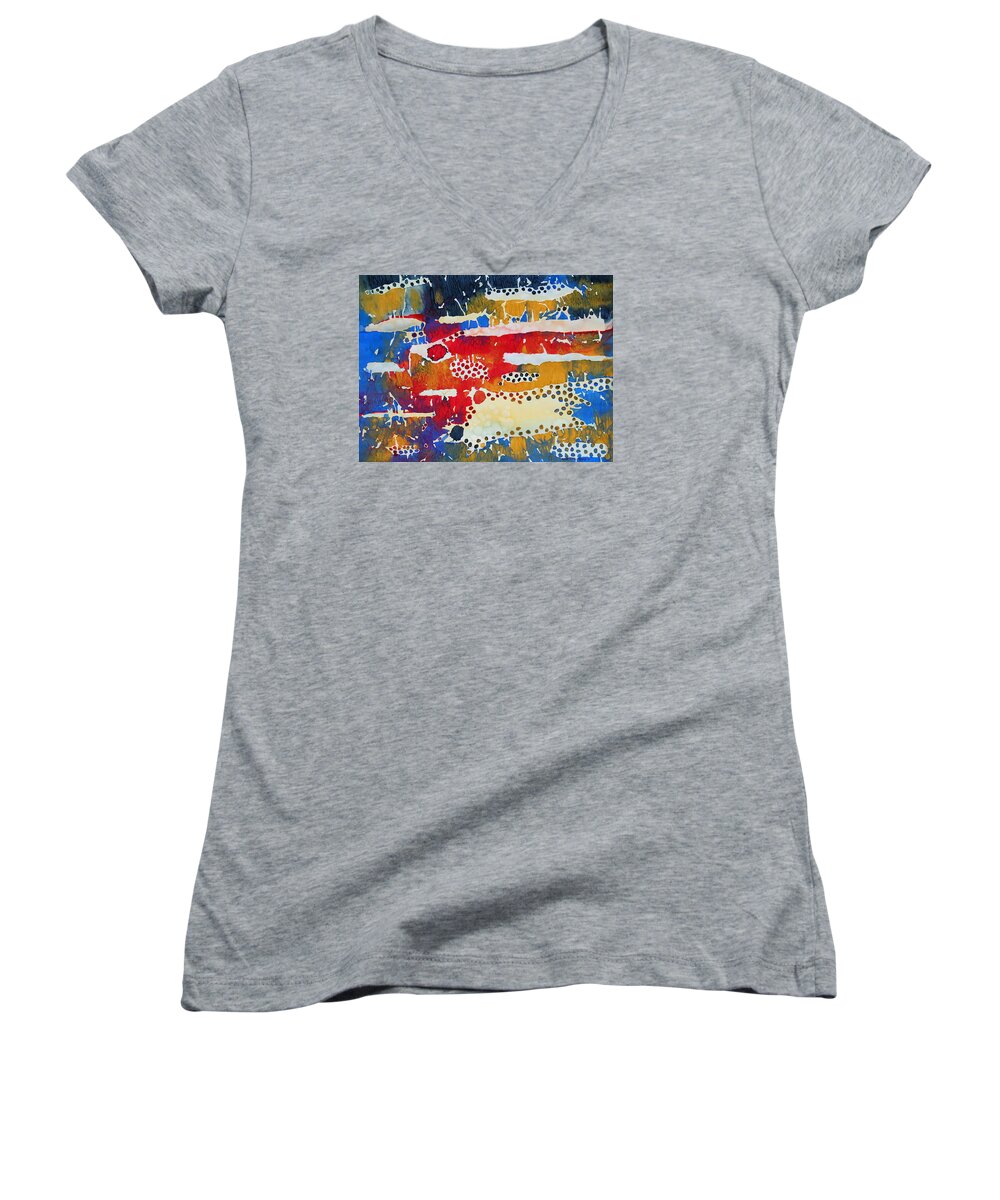 Abstract Women's V-Neck featuring the painting Dreamtime Journey by Lynda Hoffman-Snodgrass