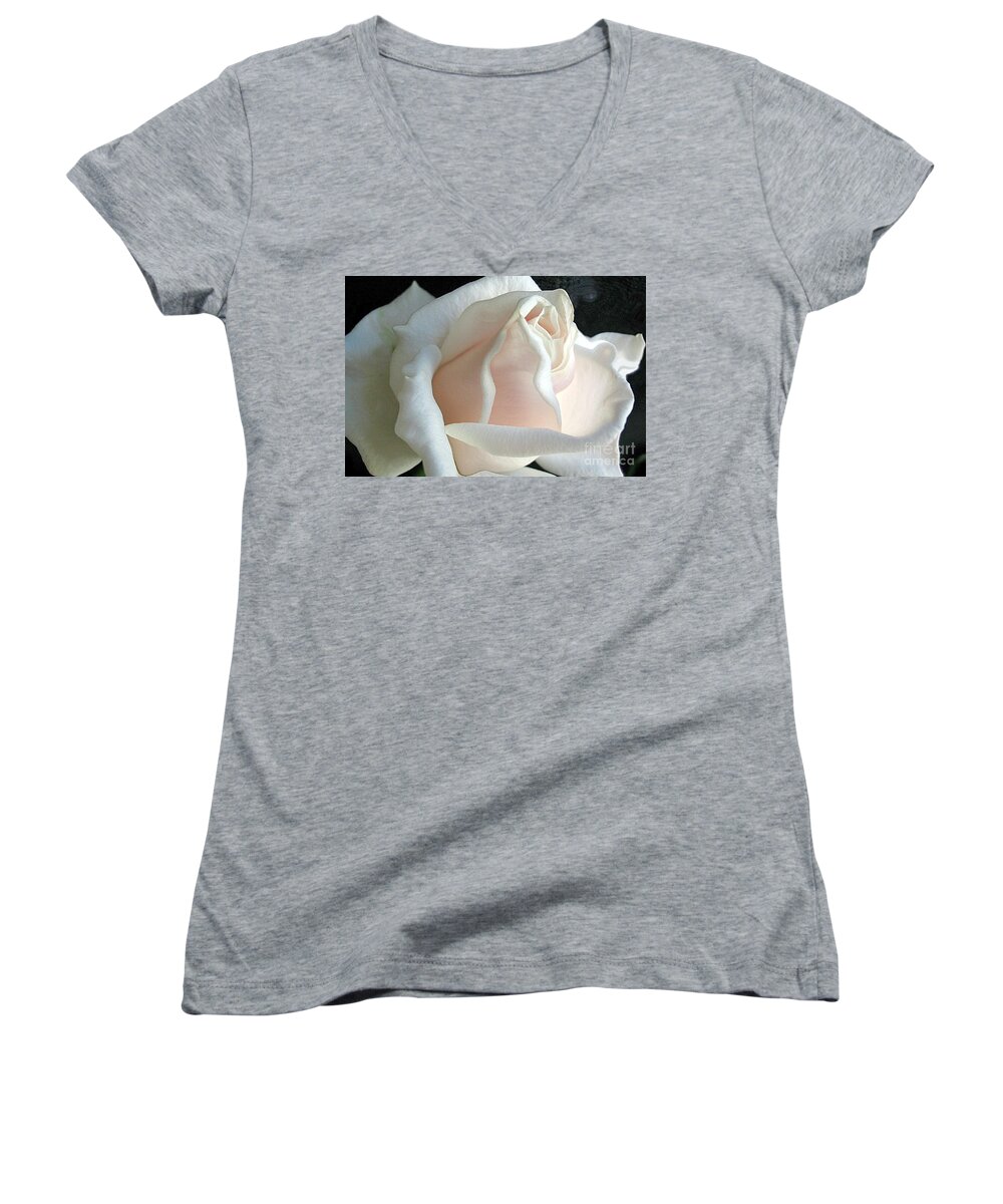Rose Women's V-Neck featuring the photograph Dreamy White Rose by Vivian Martin