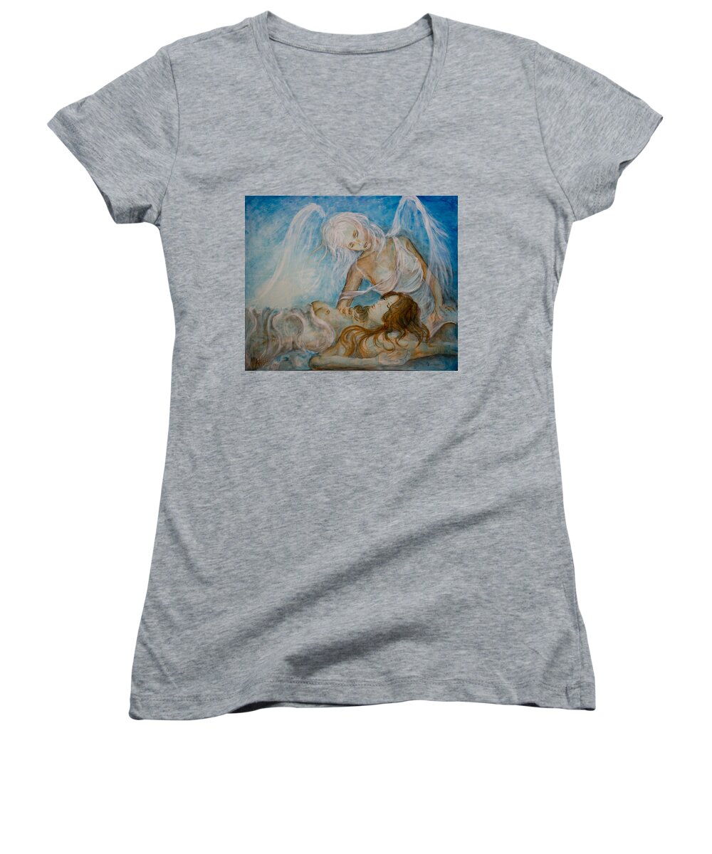 Sleeping Women's V-Neck featuring the painting Drifting 01 by Nik Helbig