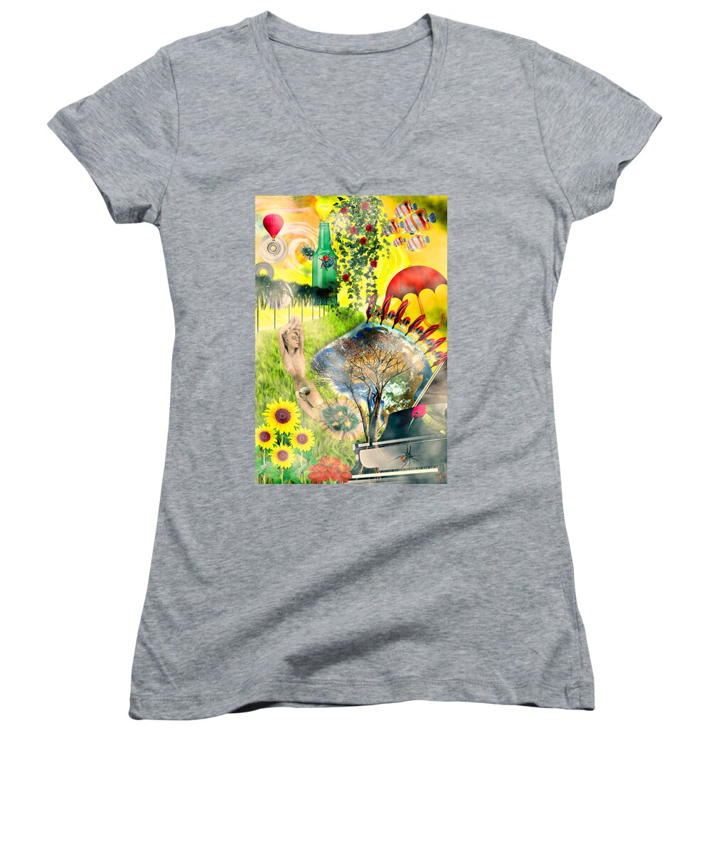 Surreal Women's V-Neck featuring the mixed media Drifting Away by Ally White