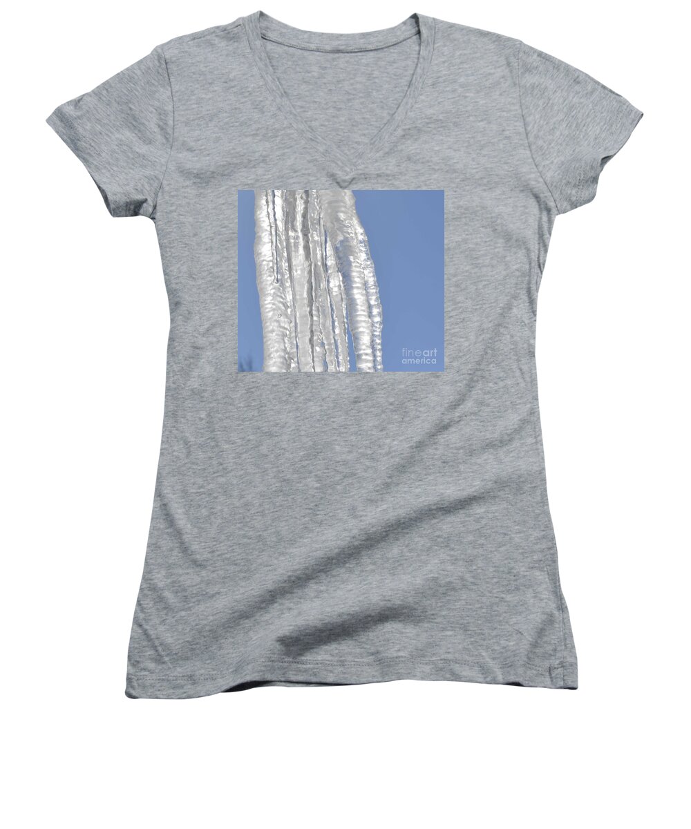 Ice Women's V-Neck featuring the photograph Drip caught in action by Luther Fine Art