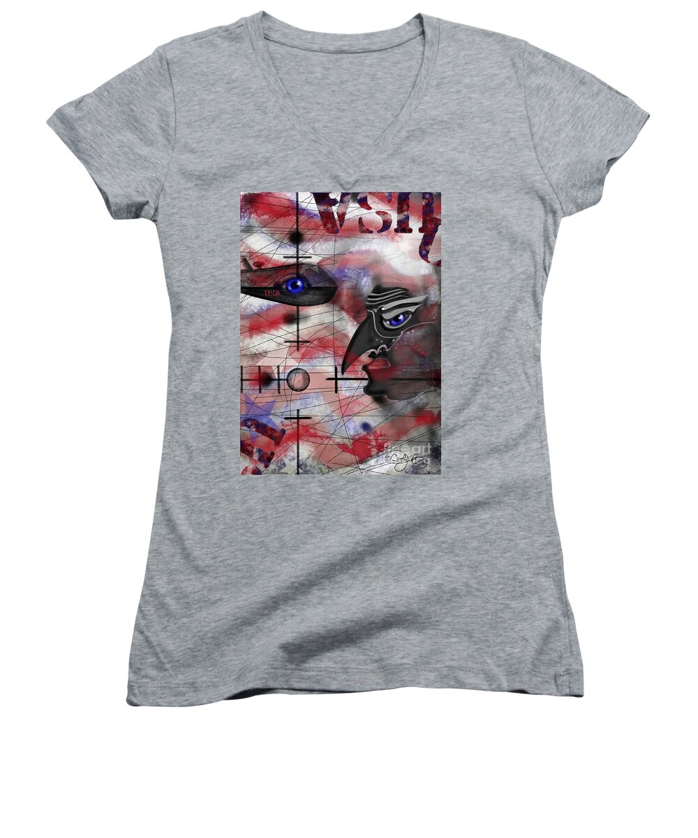 Drone Women's V-Neck featuring the painting Drone by Carol Jacobs