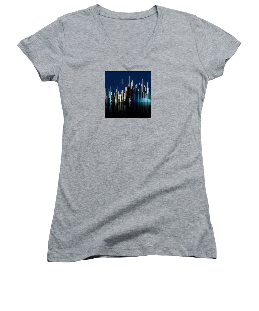 Cityscape Women's V-Neck featuring the digital art Dusk by David Manlove