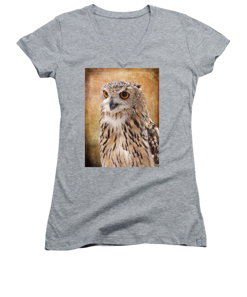 Owl Women's V-Neck featuring the photograph Eagle Owl by Lynn Bolt
