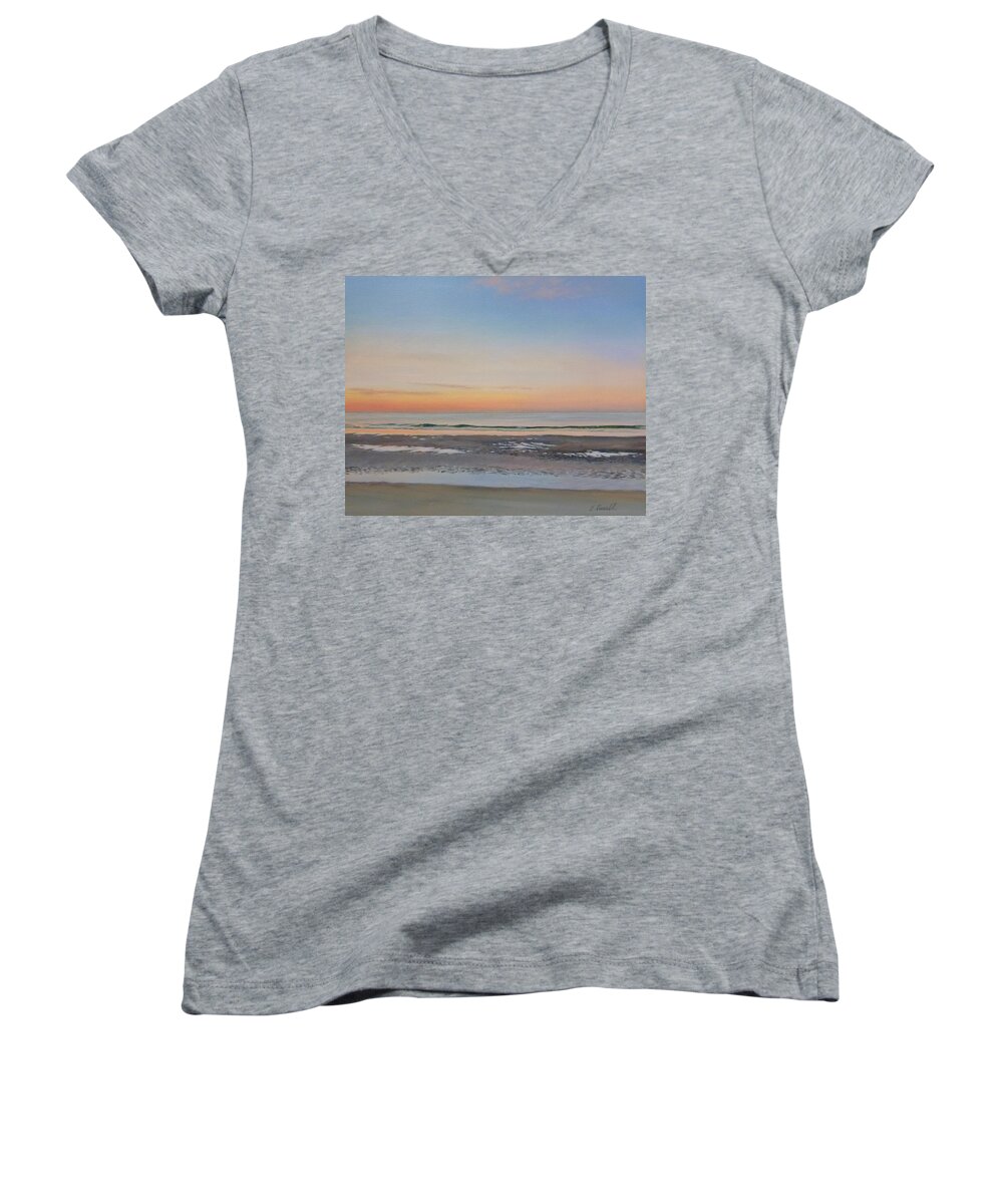 Painting Women's V-Neck featuring the painting Early morning sky by Ellen Paull