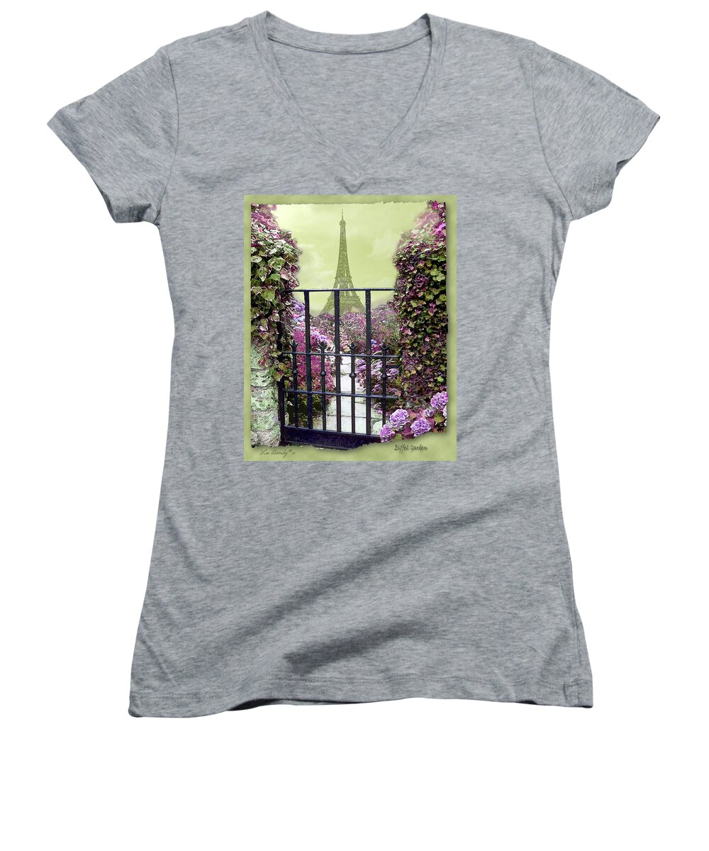 Eiffel Tower Women's V-Neck featuring the photograph Eiffel Garden by Lee Owenby