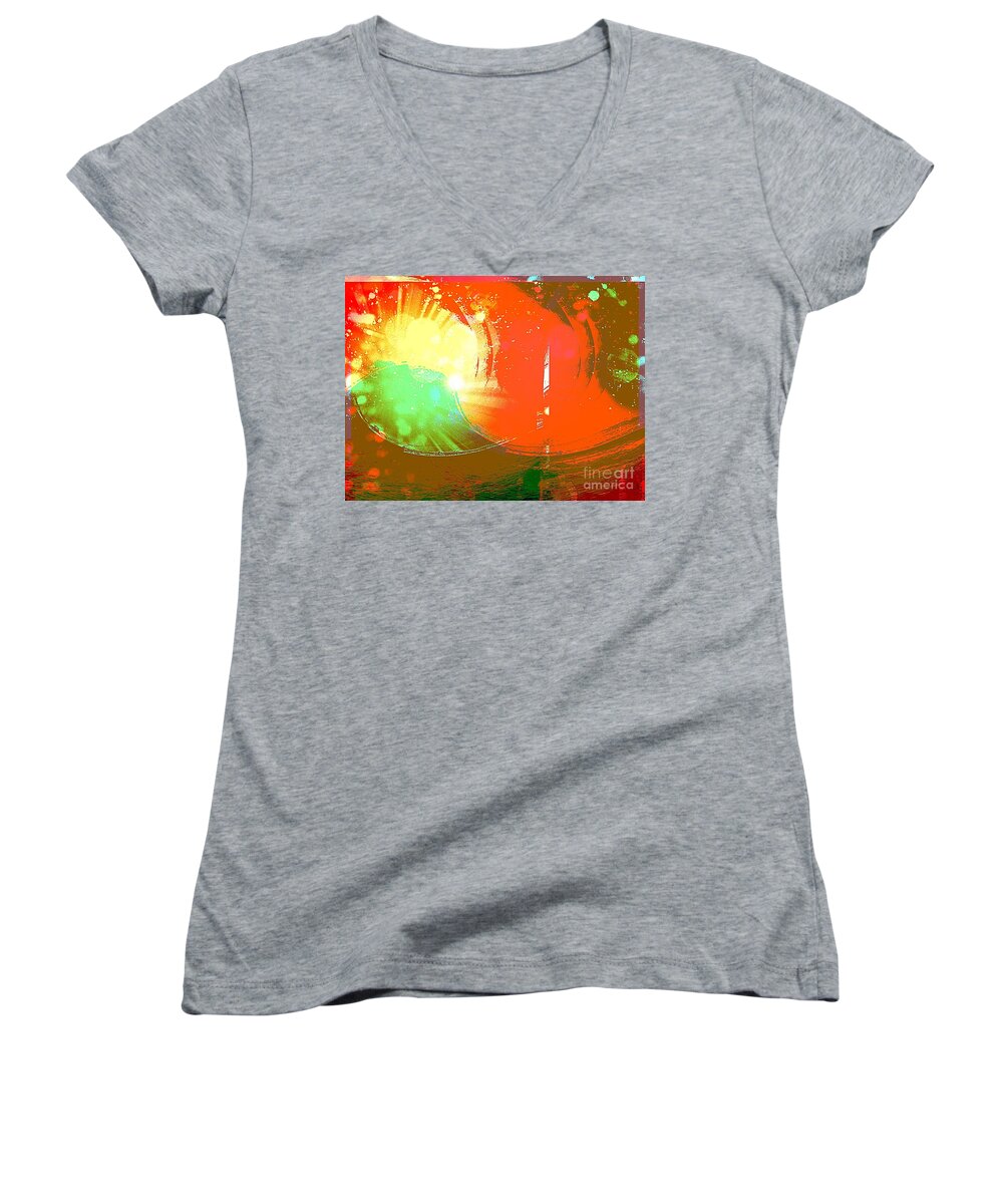 Art Women's V-Neck featuring the mixed media Emergent Sun by Michelle Stradford