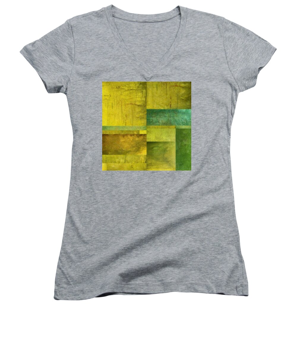 Green Women's V-Neck featuring the painting Essence of Green by Michelle Calkins