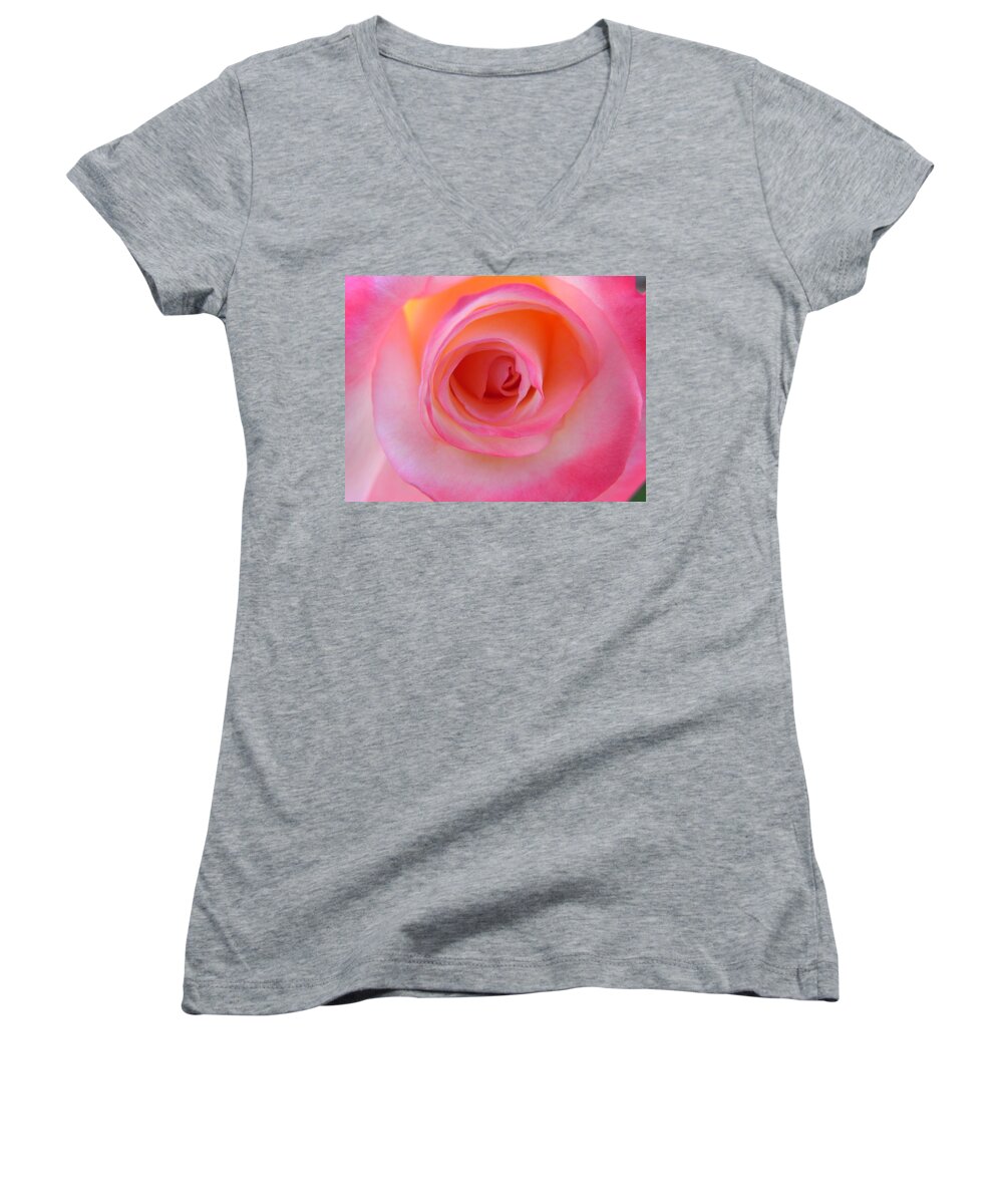 Rose Women's V-Neck featuring the photograph Eye of the Rose by Deb Halloran