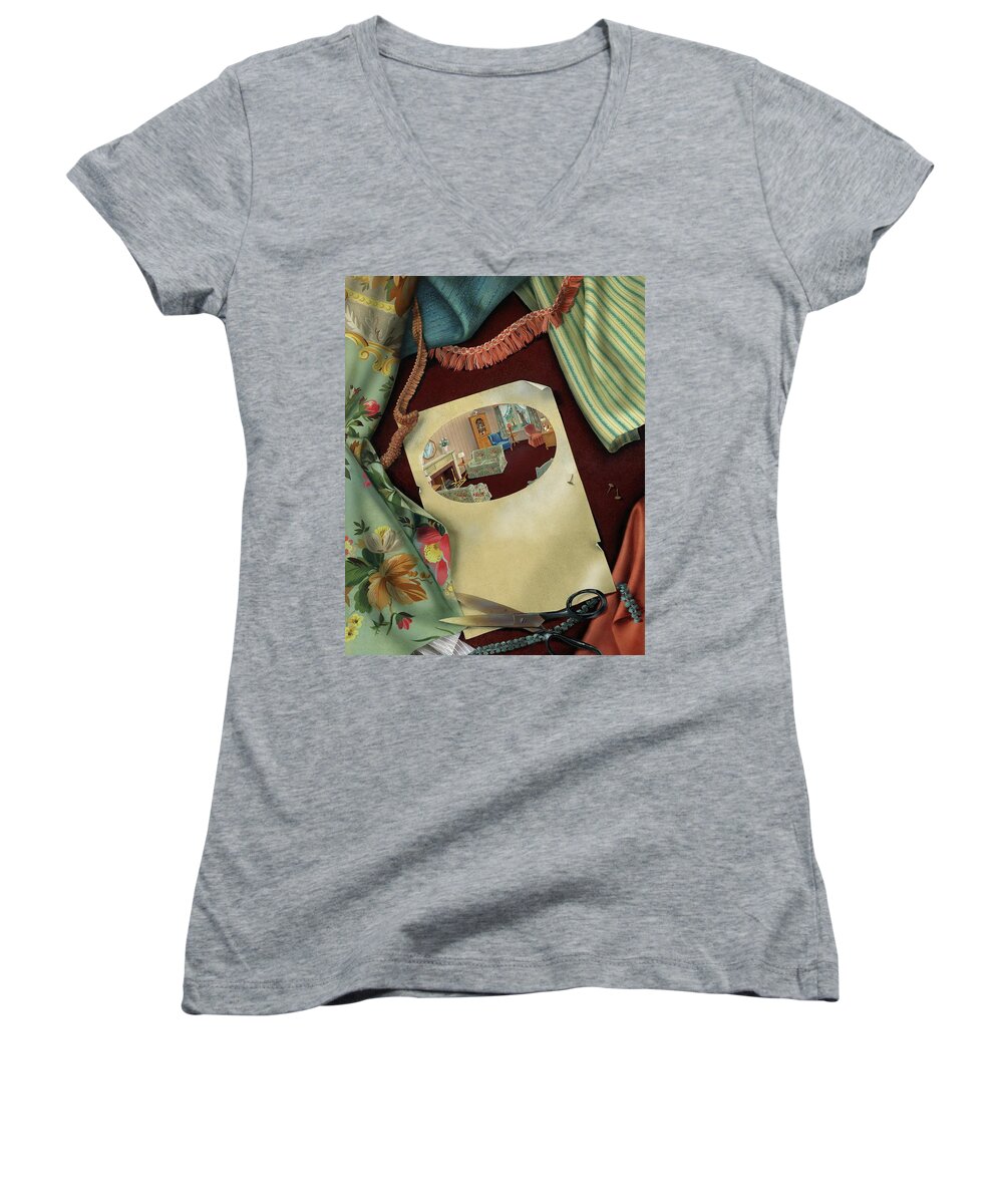 Furniture Women's V-Neck featuring the digital art Fabrics And Trimmings by Victor Bobritsky