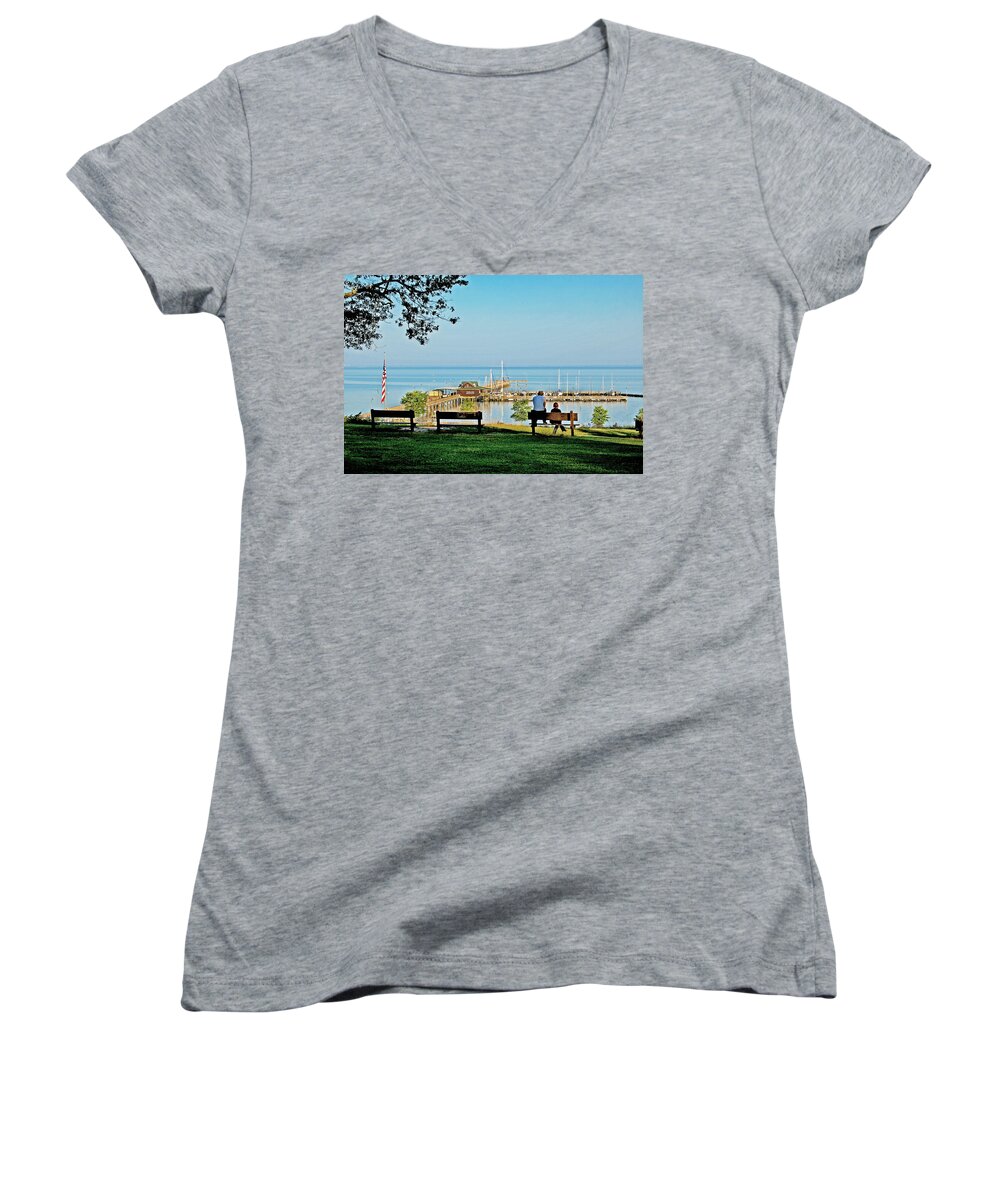 Fairhope Women's V-Neck featuring the painting Fairhope Alabama Pier by Michael Thomas